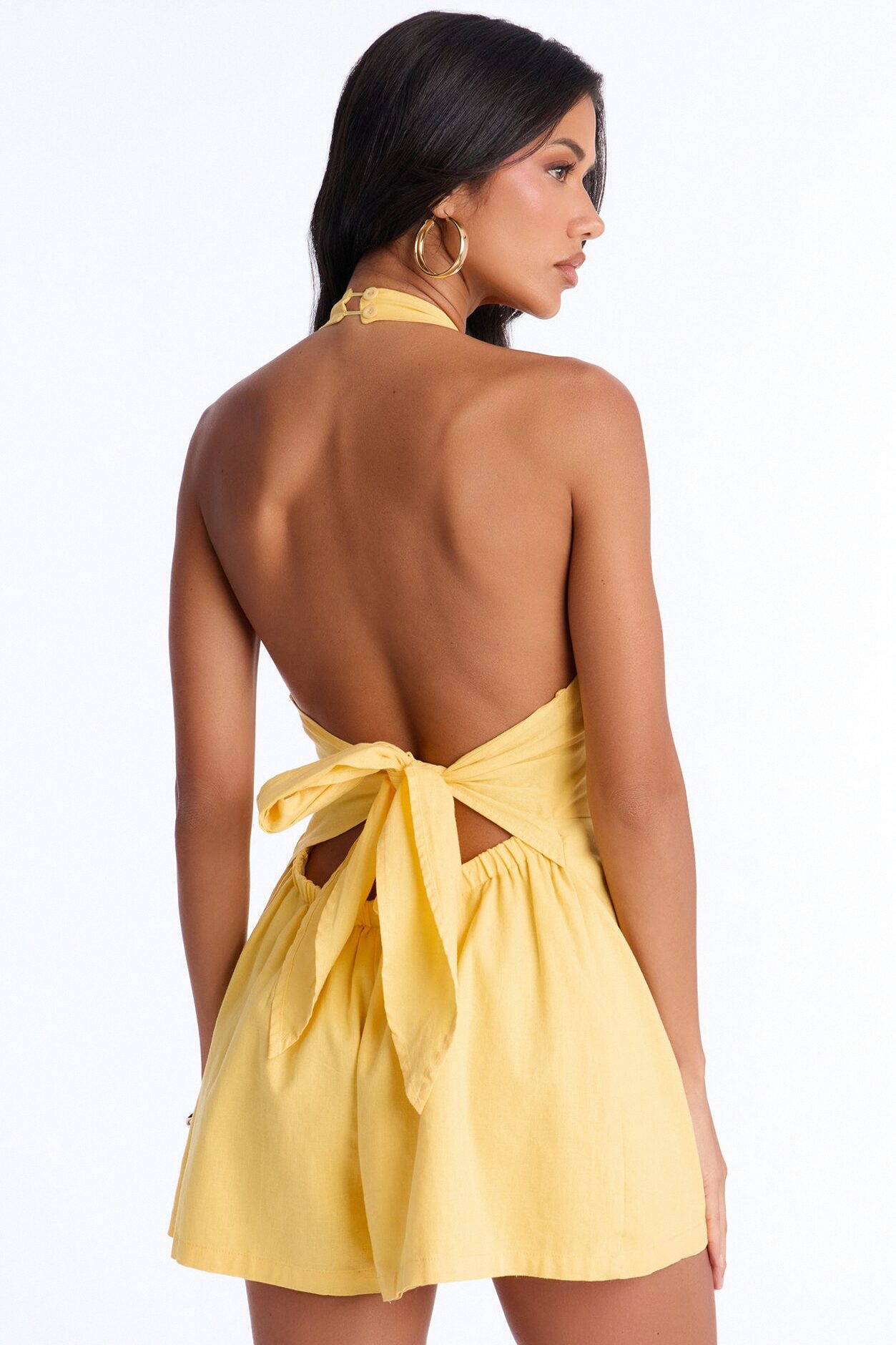 Wynn Backless Halter Romper - Yellow