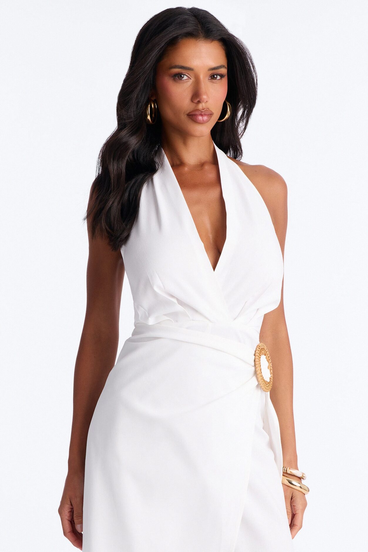 Tara Linen Halter Straight Leg Jumpsuit - White