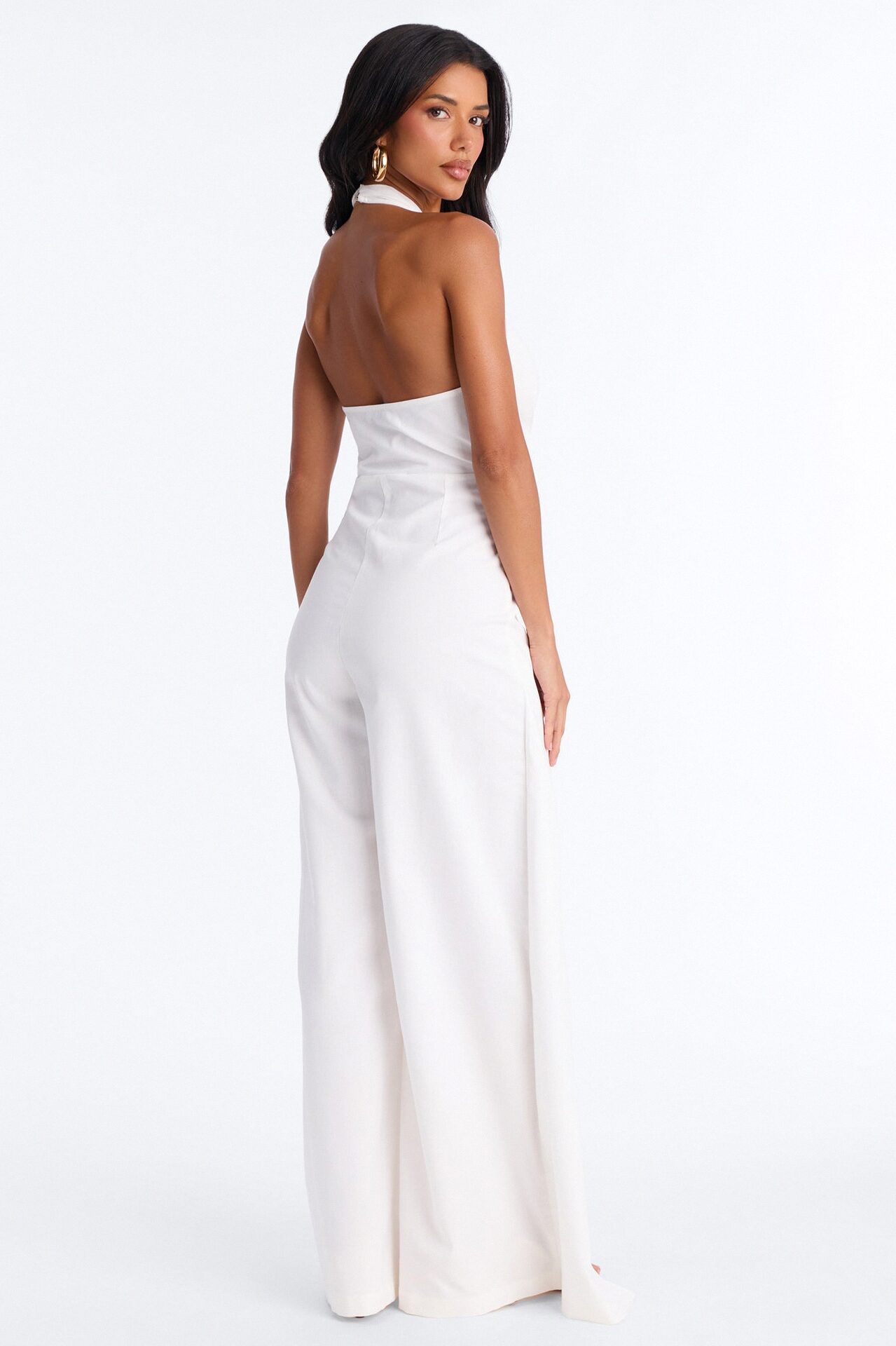 Tara Linen Halter Straight Leg Jumpsuit - White