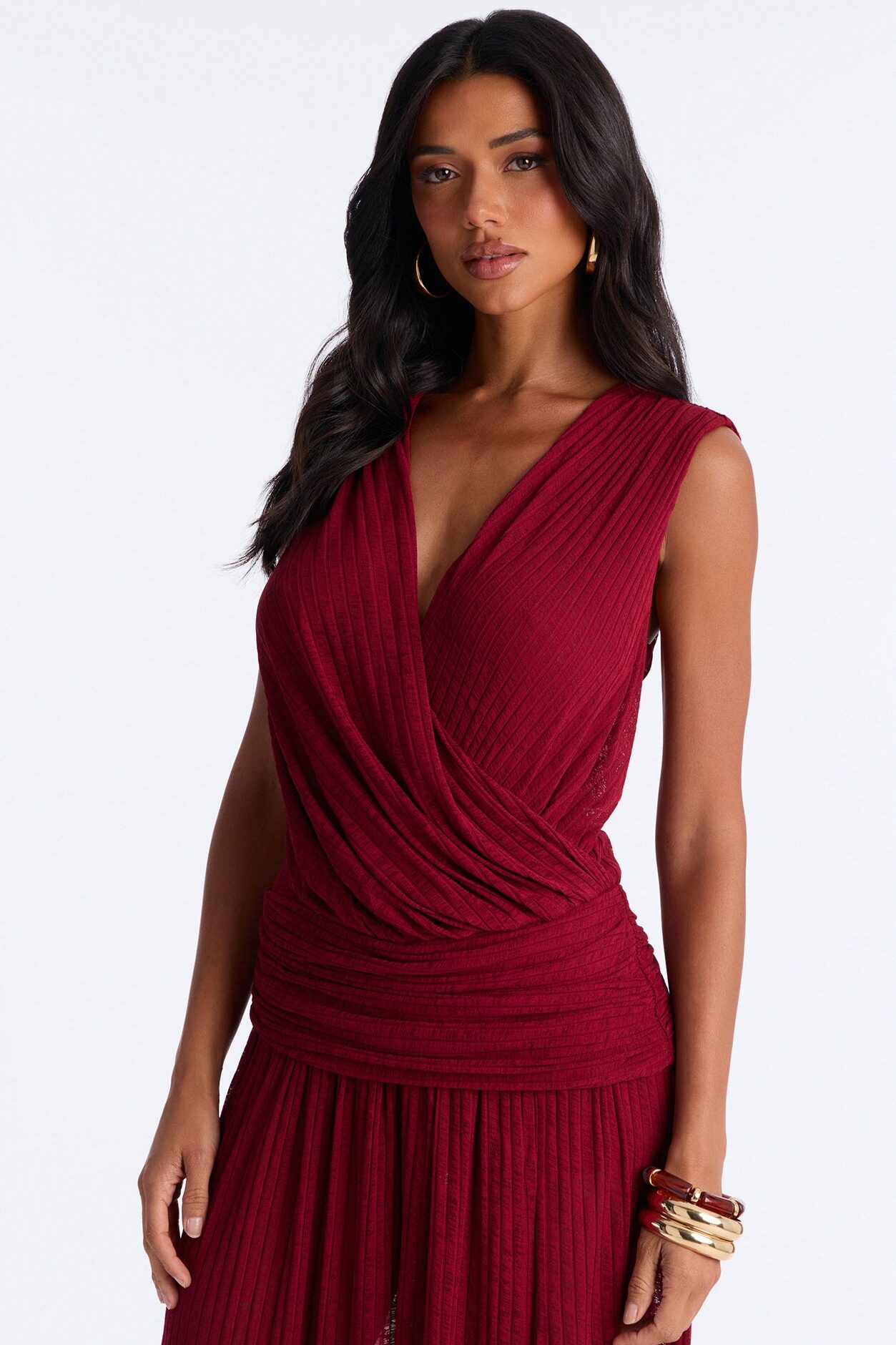 Romy Beaded Wide Leg Slit Jumpsuit - Wine