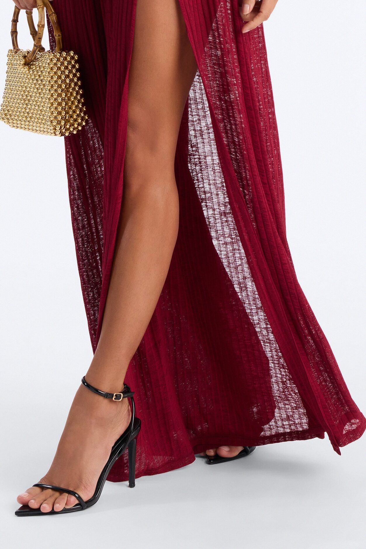 Romy Beaded Wide Leg Slit Jumpsuit - Wine