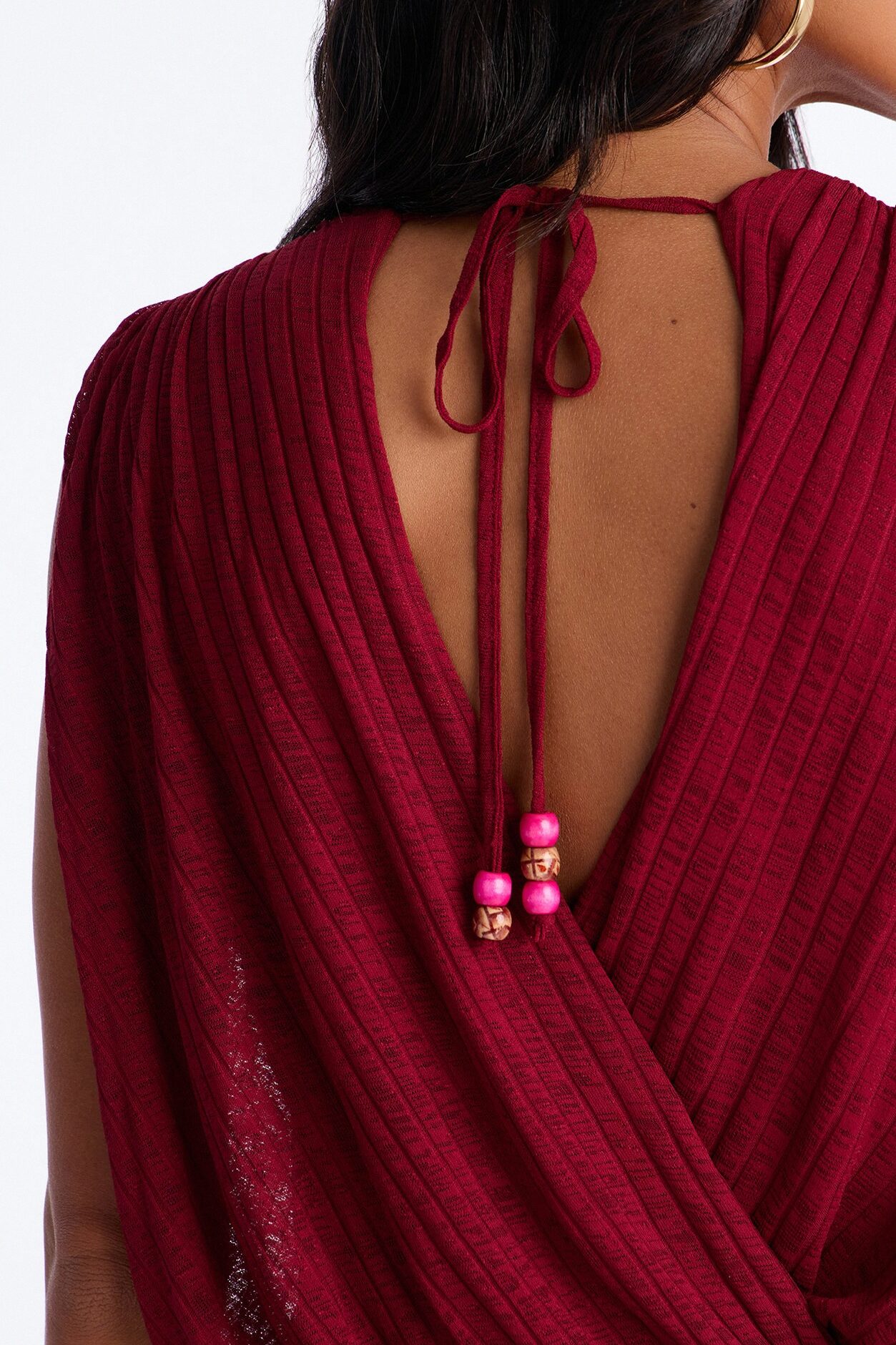 Romy Beaded Wide Leg Slit Jumpsuit - Wine