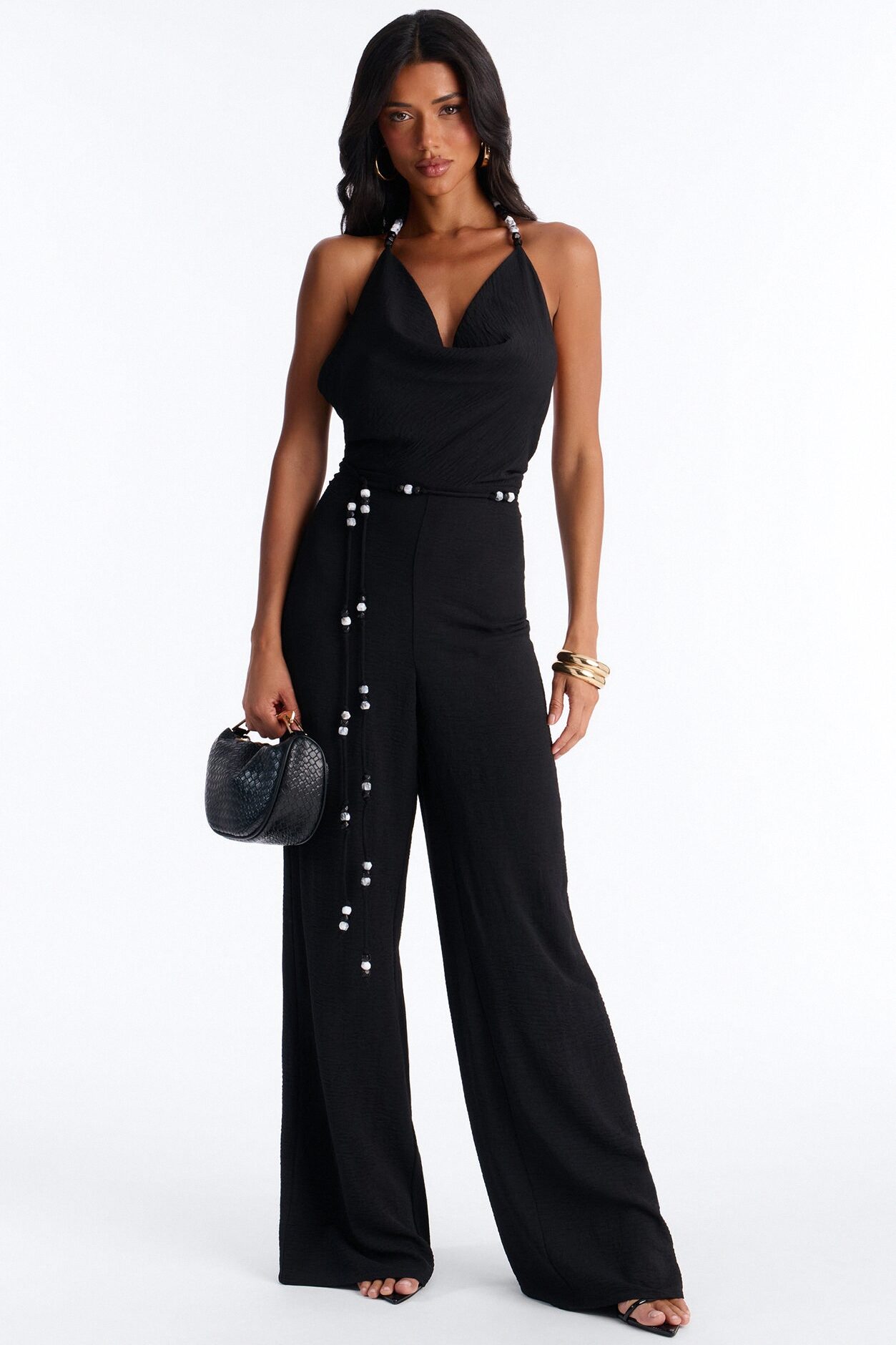 Esme Beaded Backless Jumpsuit - Black