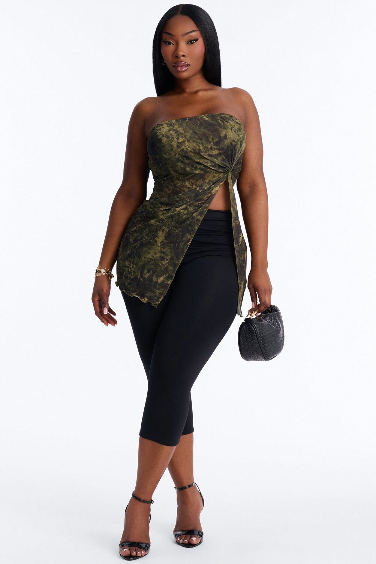 Oasis Dream Mesh Ruched Tube Top - Green/combo