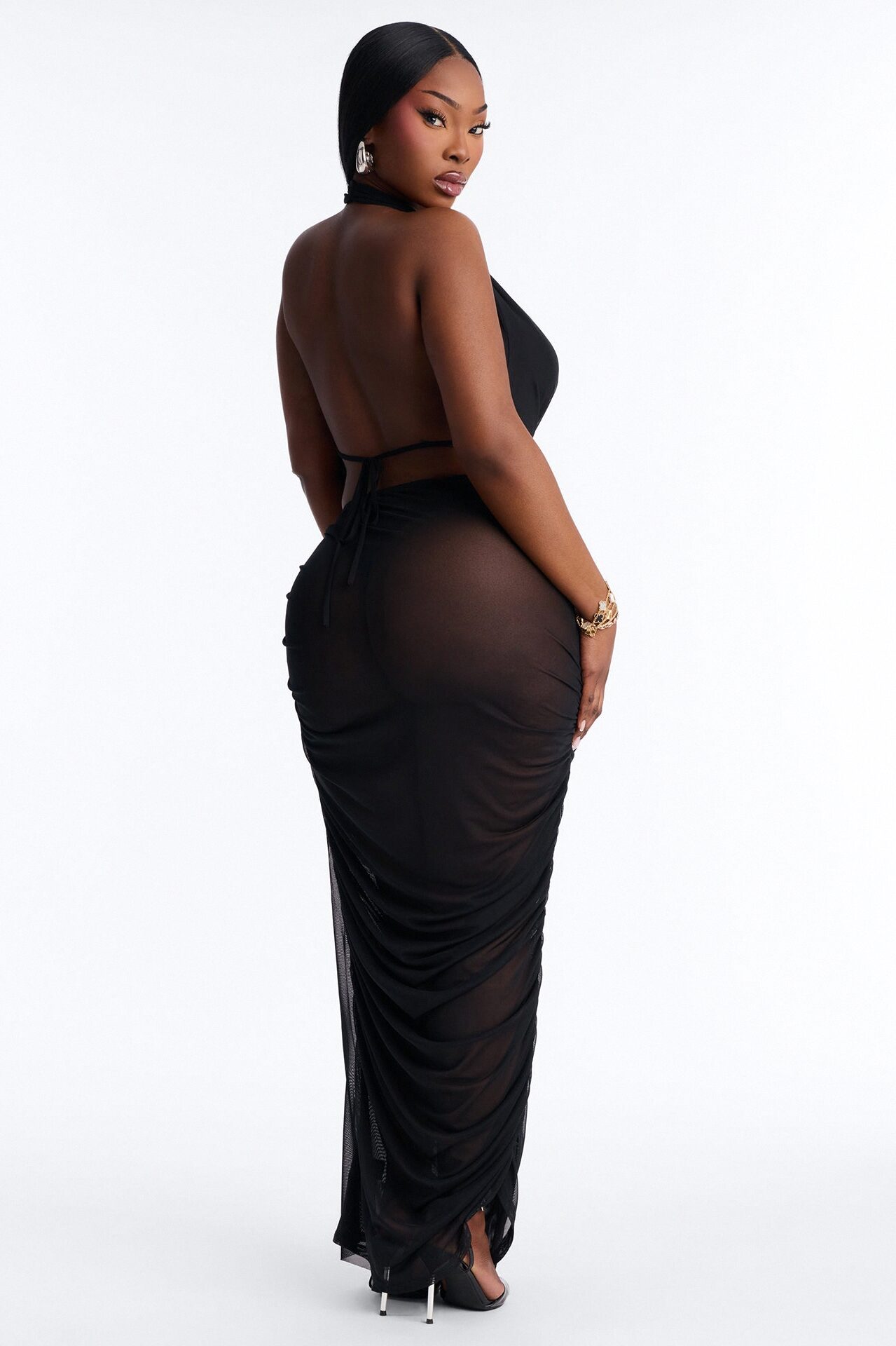 Kyla Halter Mesh Maxi Dress - Black