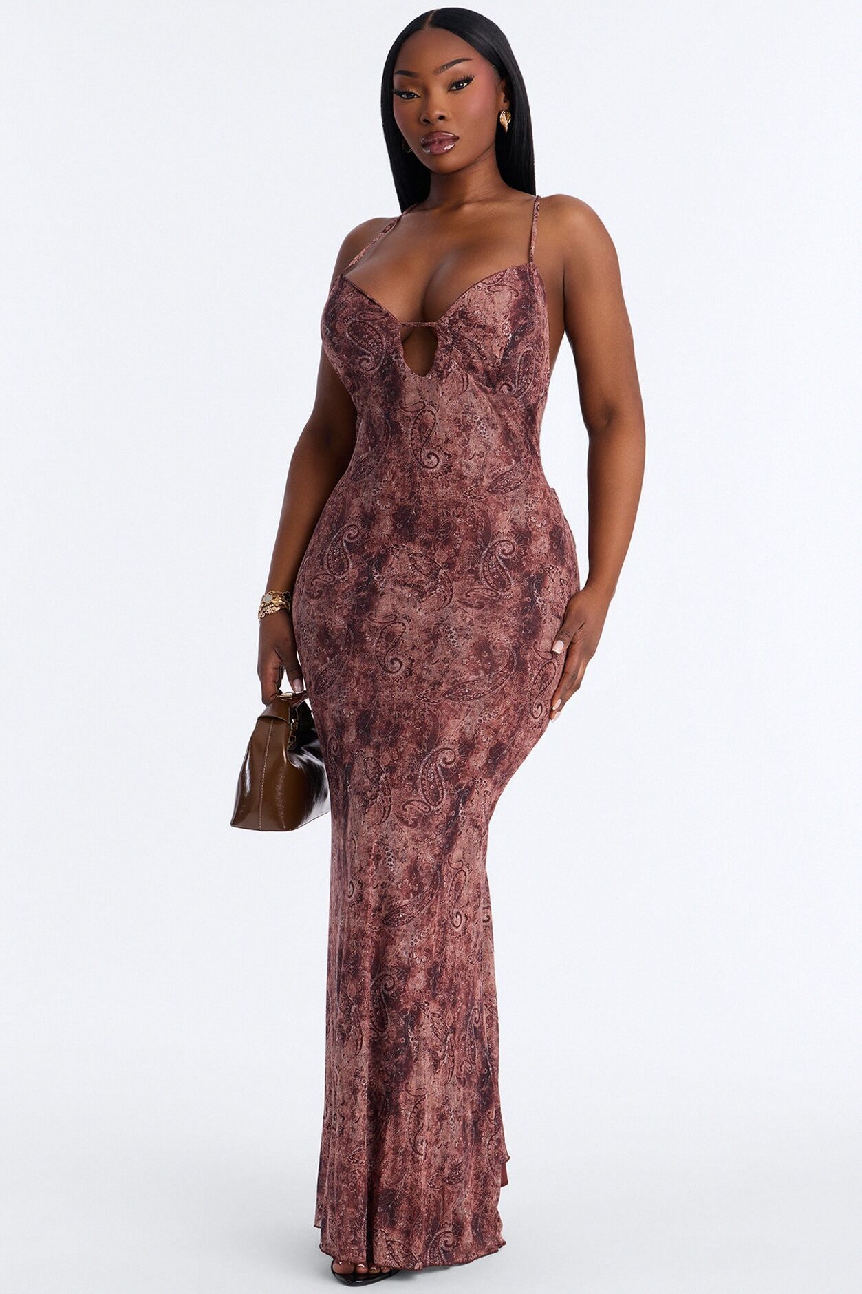 Indie Paisley Mesh Maxi Dress - Brown