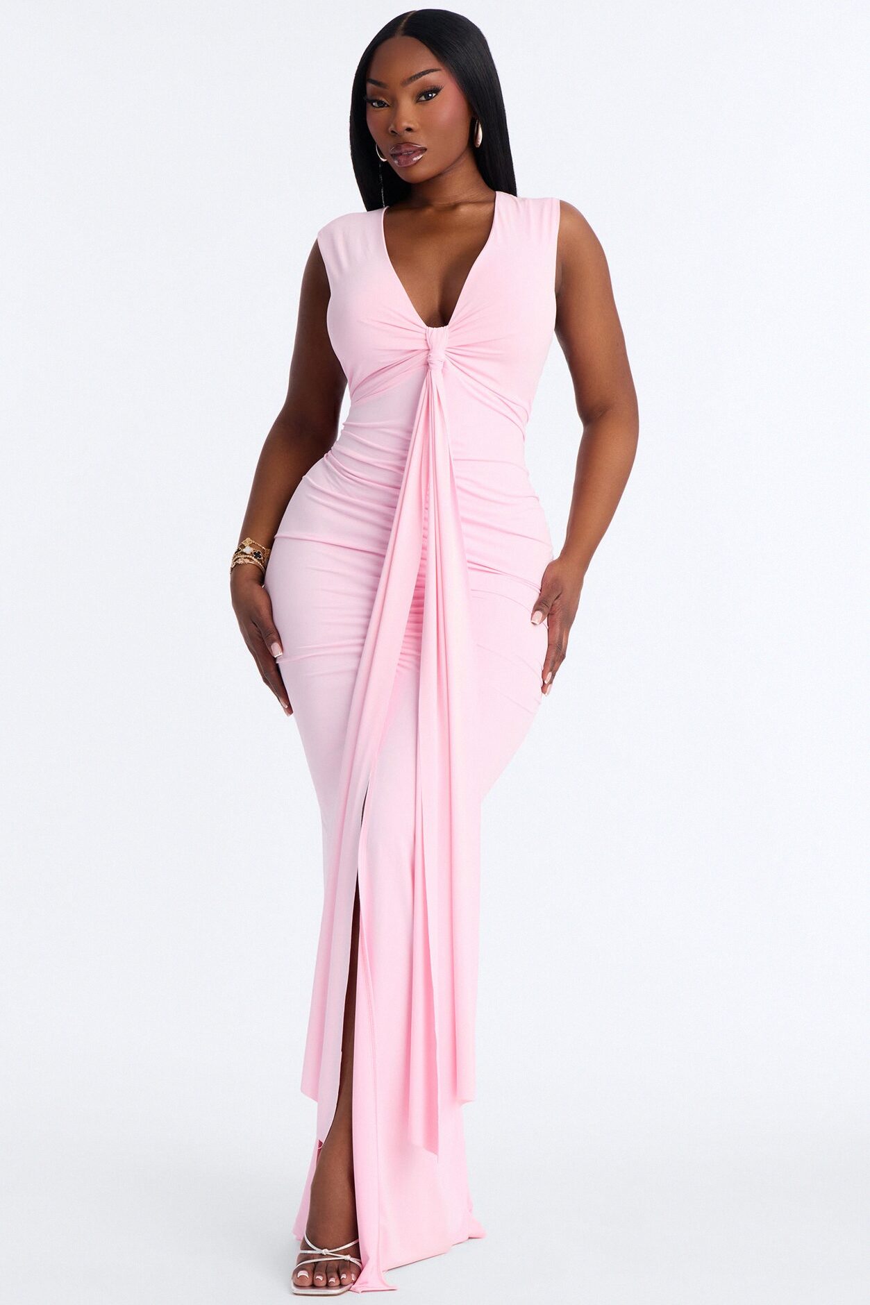 Stella Ruched Draped Maxi Dress - Pink