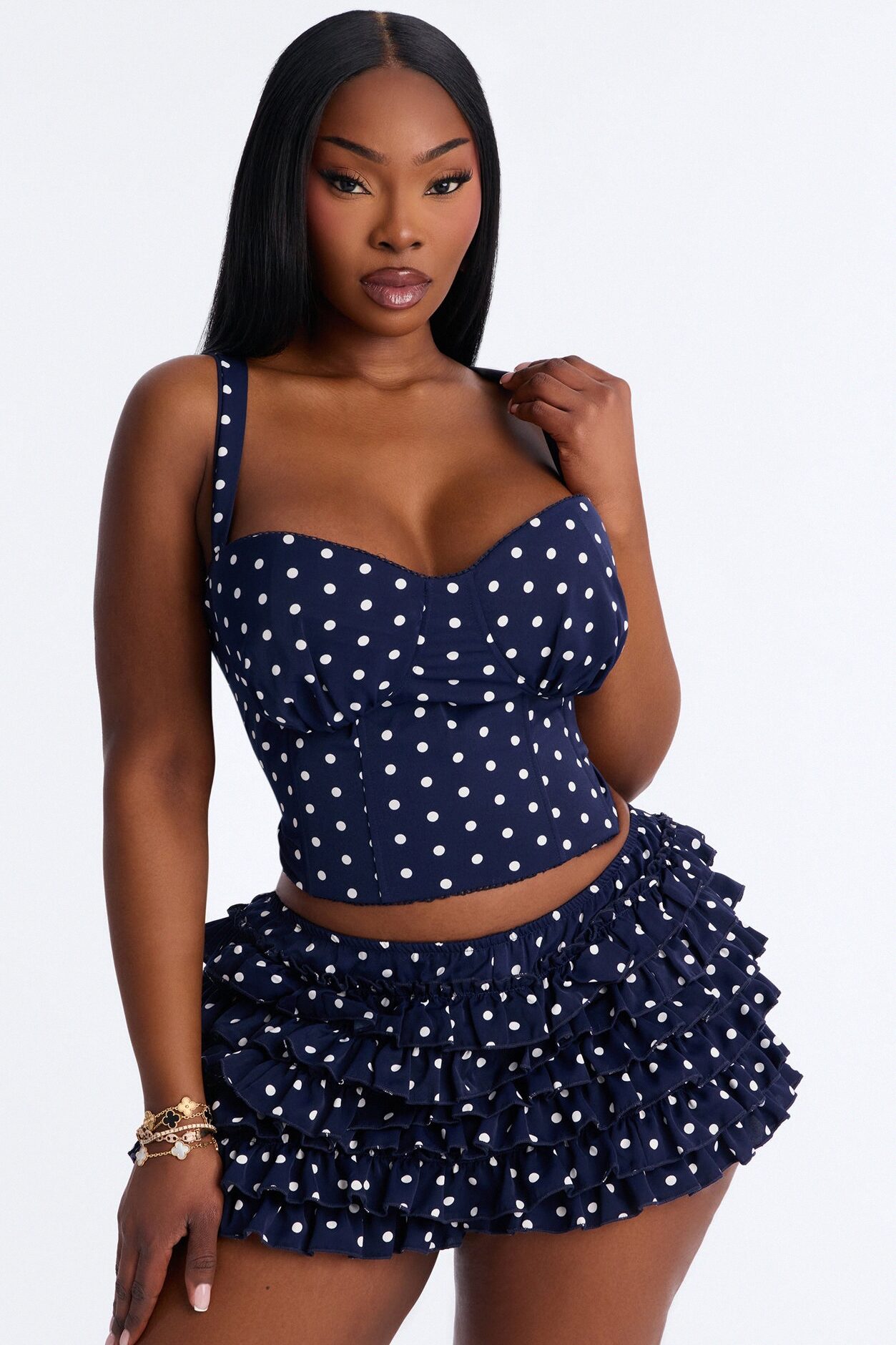 Lovely Day Polka Dot Corset Top - Navy