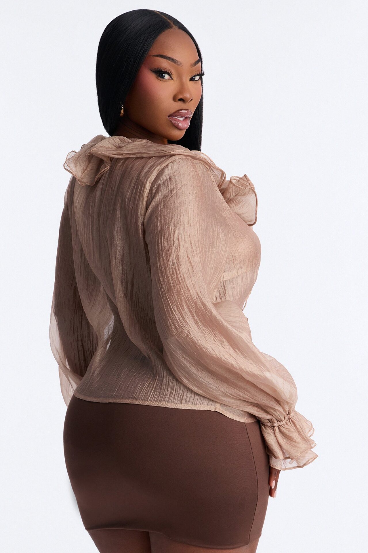 Frame The Moment Ruffle Organza Blouse - Mocha