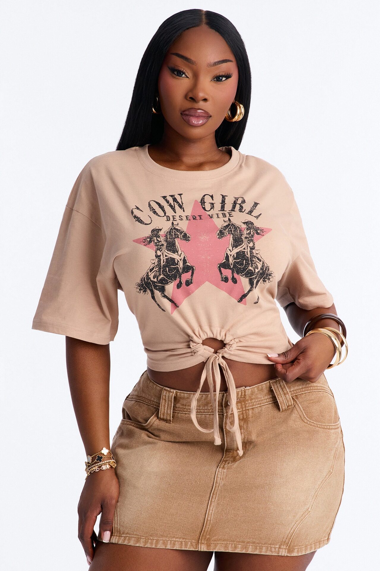 Cowgirl Desert Vibes Key Hole Cropped Tee - Sand