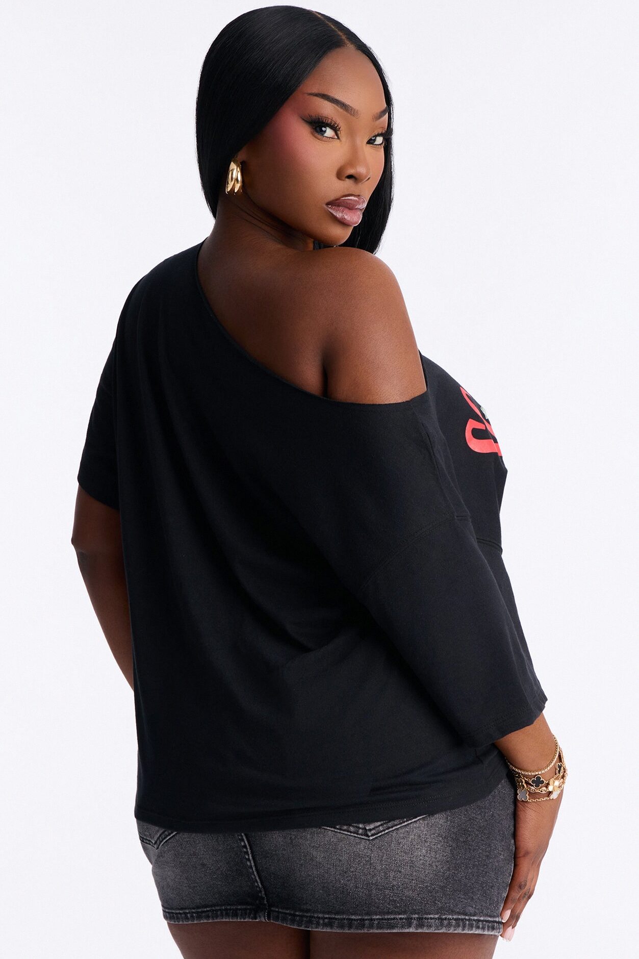 Scarface Off Shoulder Tee - Black