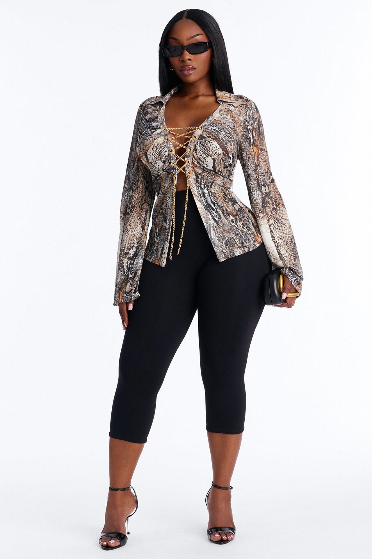 Forbidden Snake Lace Up Mesh Top - Brown/combo