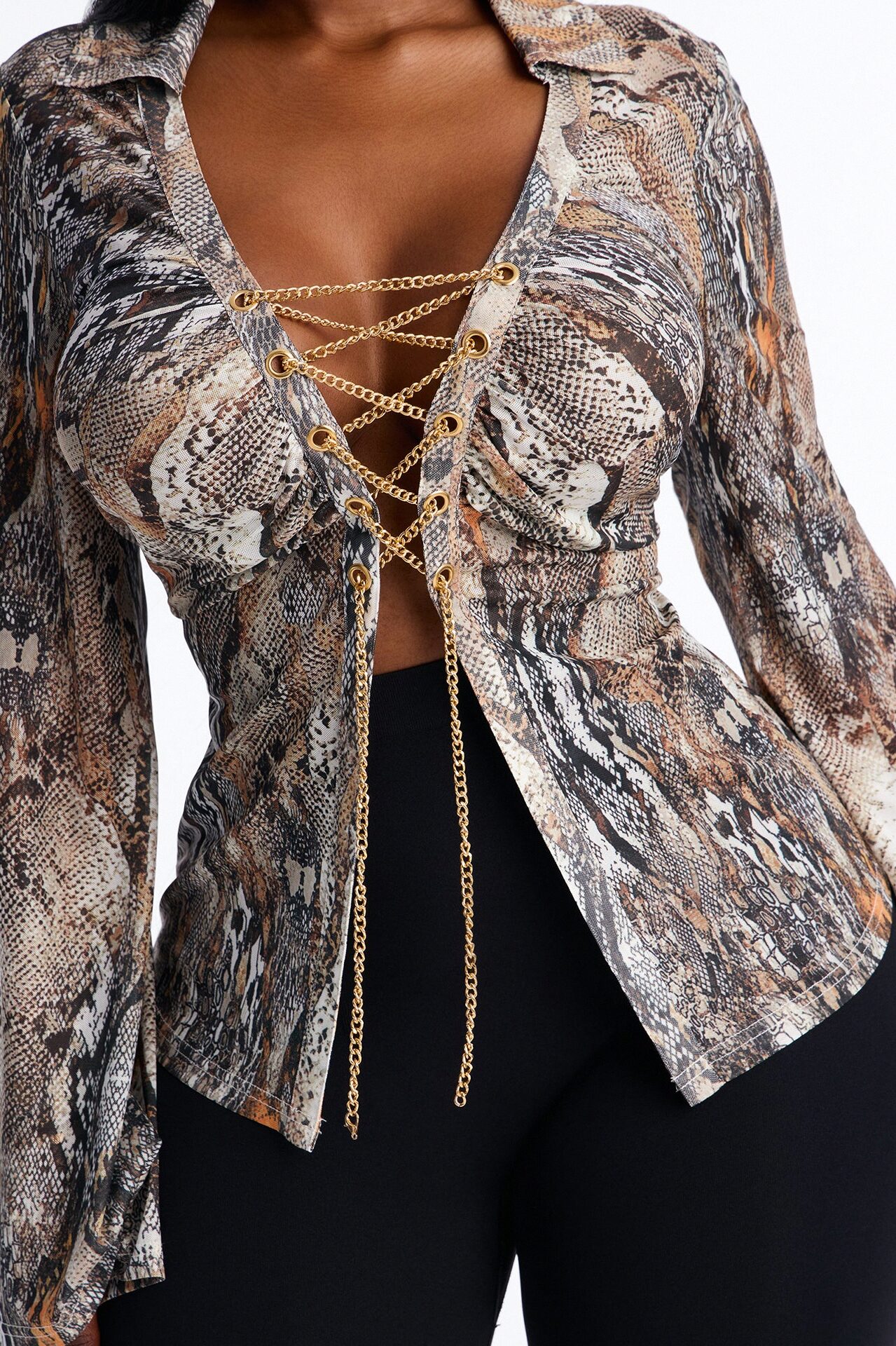 Forbidden Snake Lace Up Mesh Top - Brown/combo