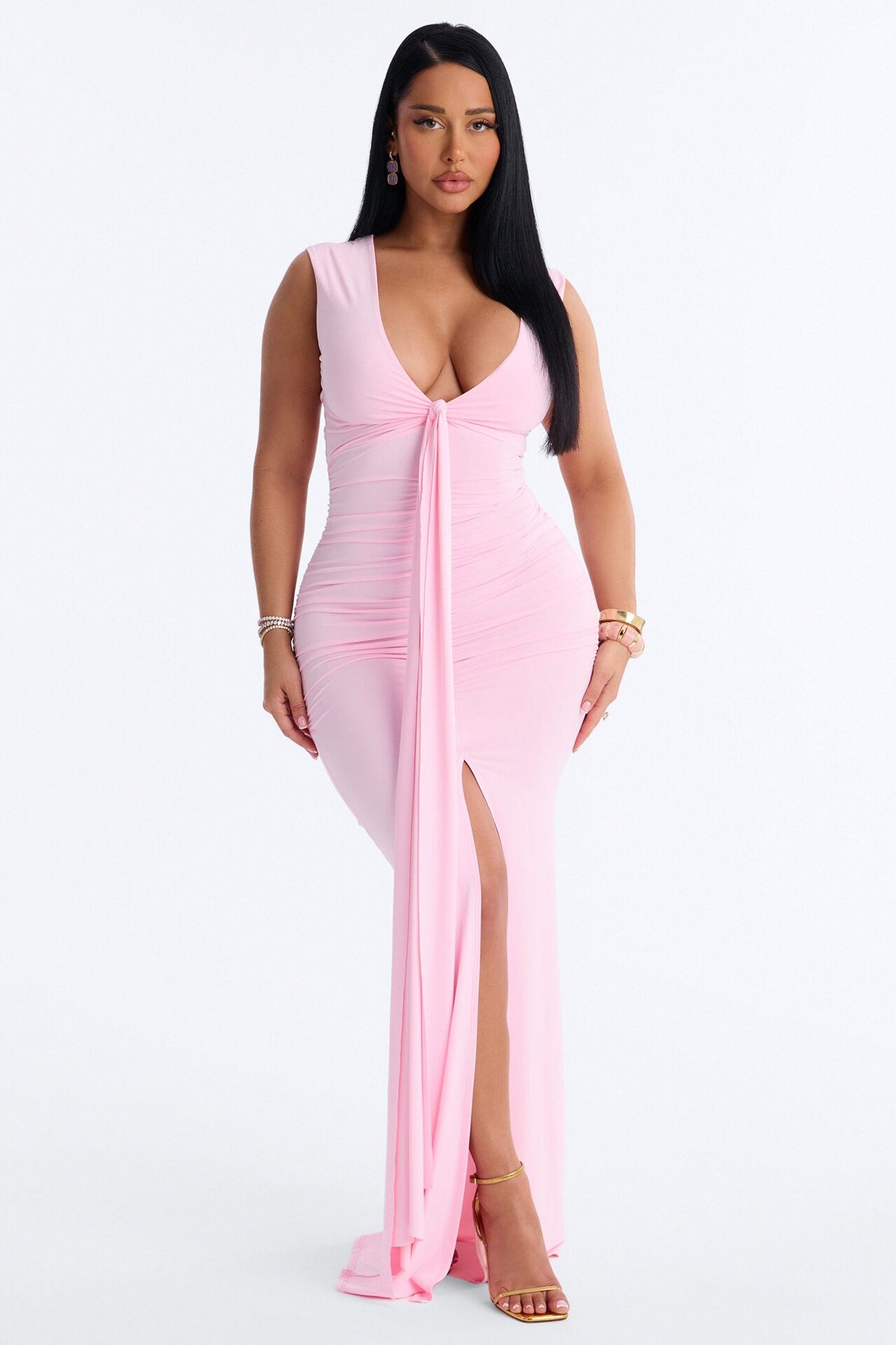 Stella Ruched Draped Maxi Dress - Pink