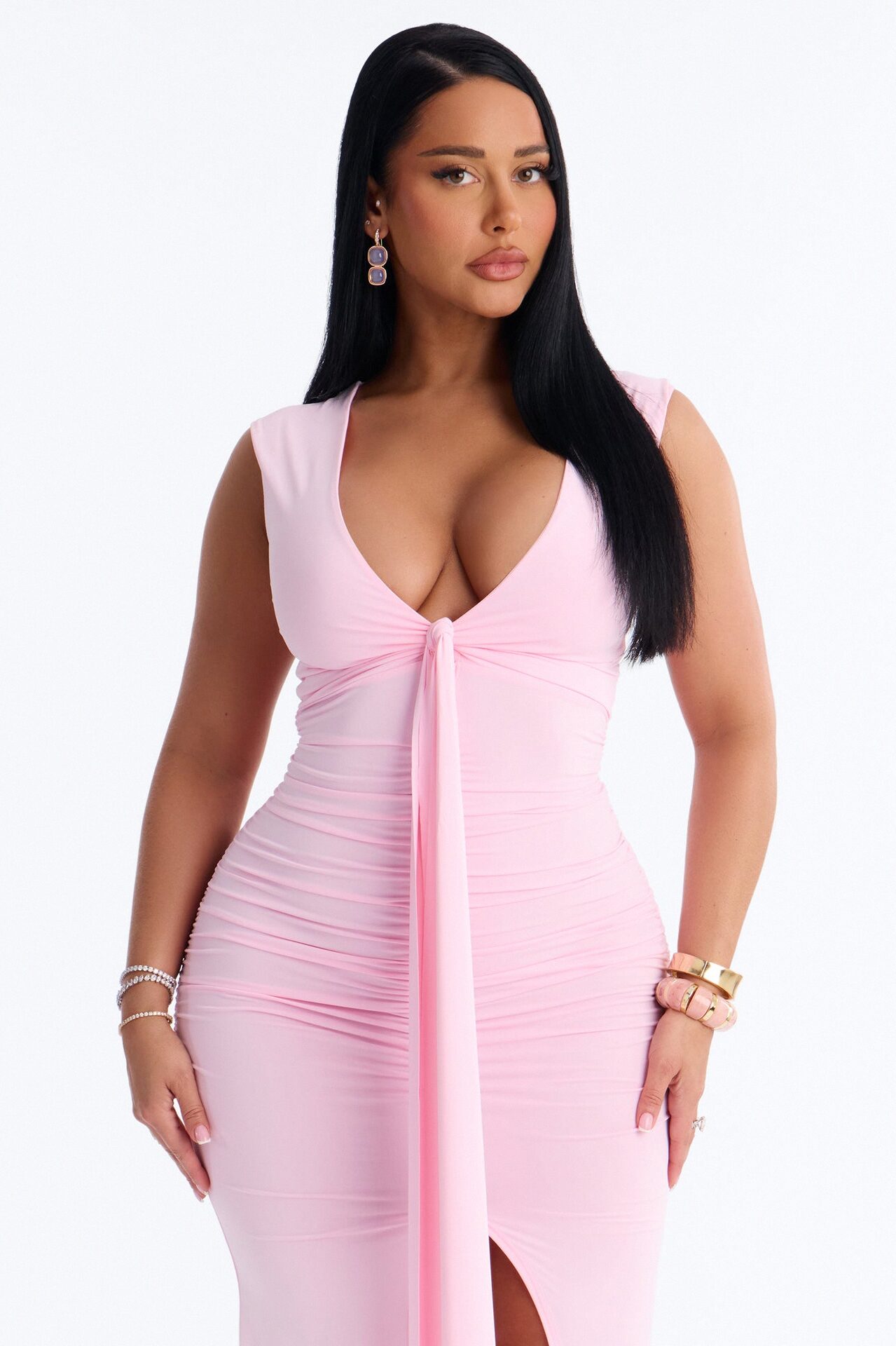 Stella Ruched Draped Maxi Dress - Pink