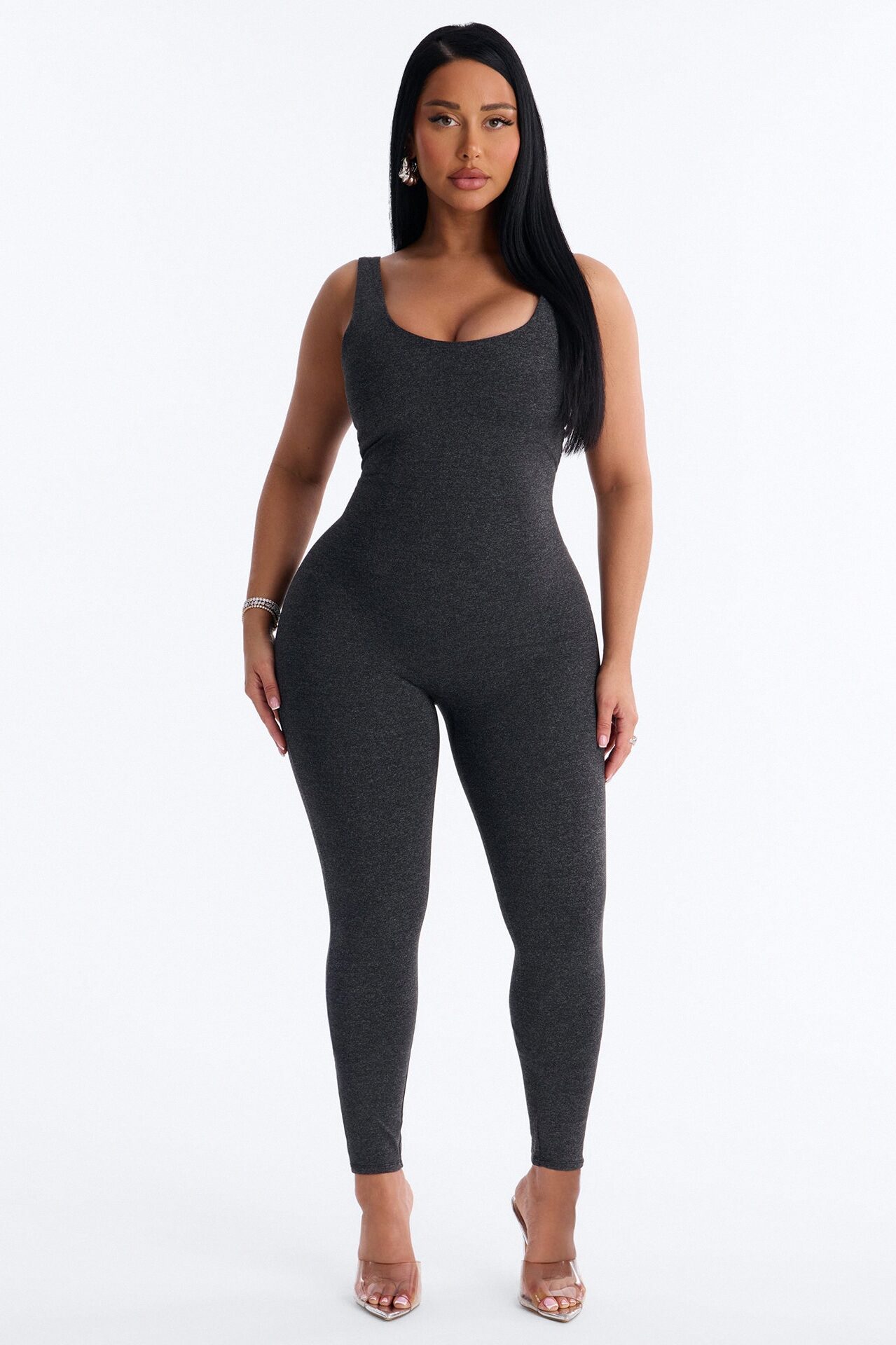 Malia Built In Bra Catsuit - Charcoal
