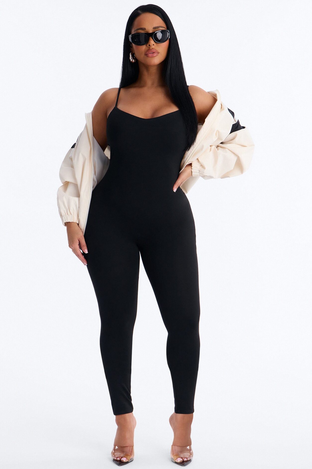 Marina Built In Bra Cami Catsuit - Black