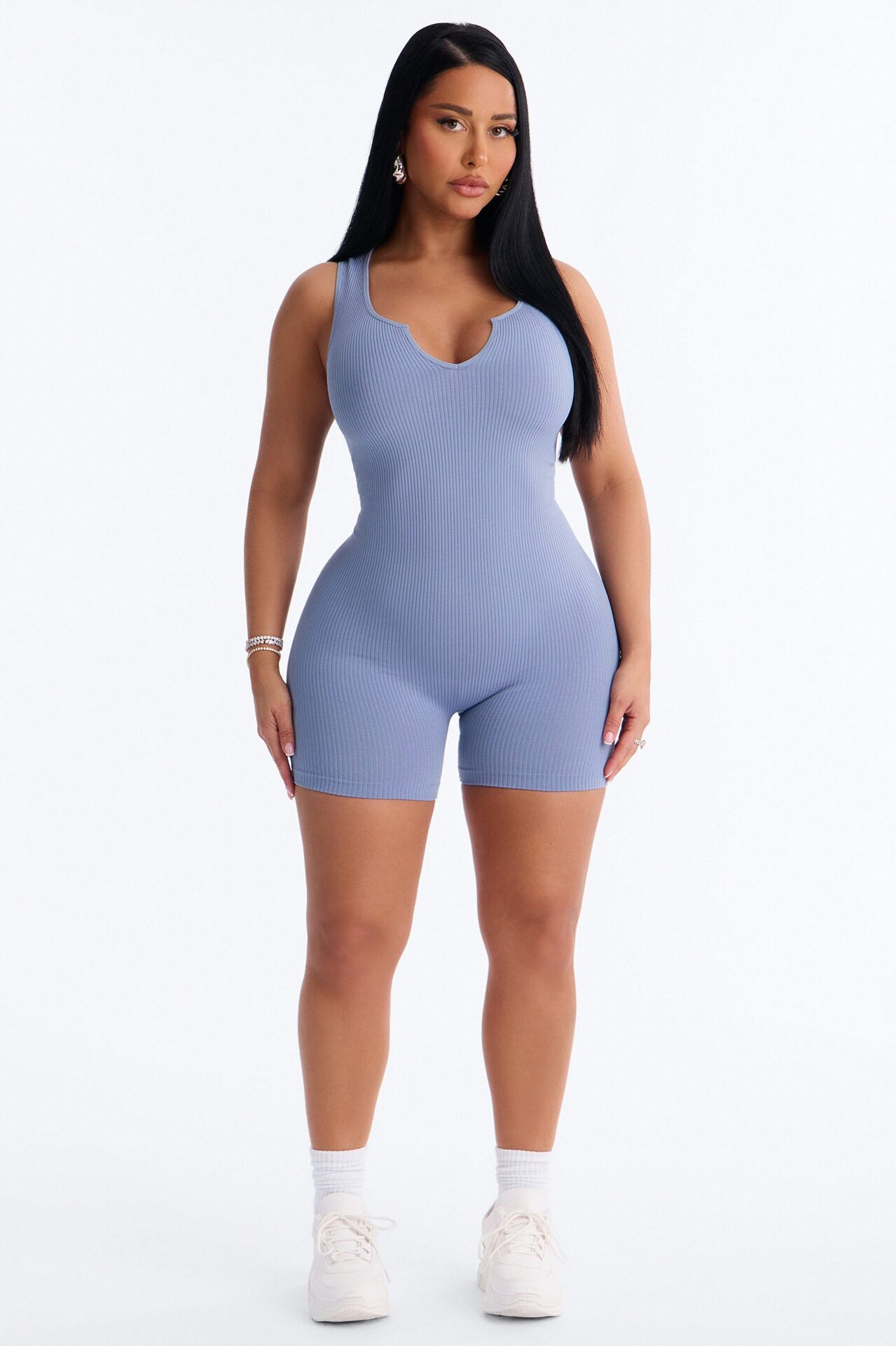 Weekend Errands Seamless Biker Short Romper - Blue