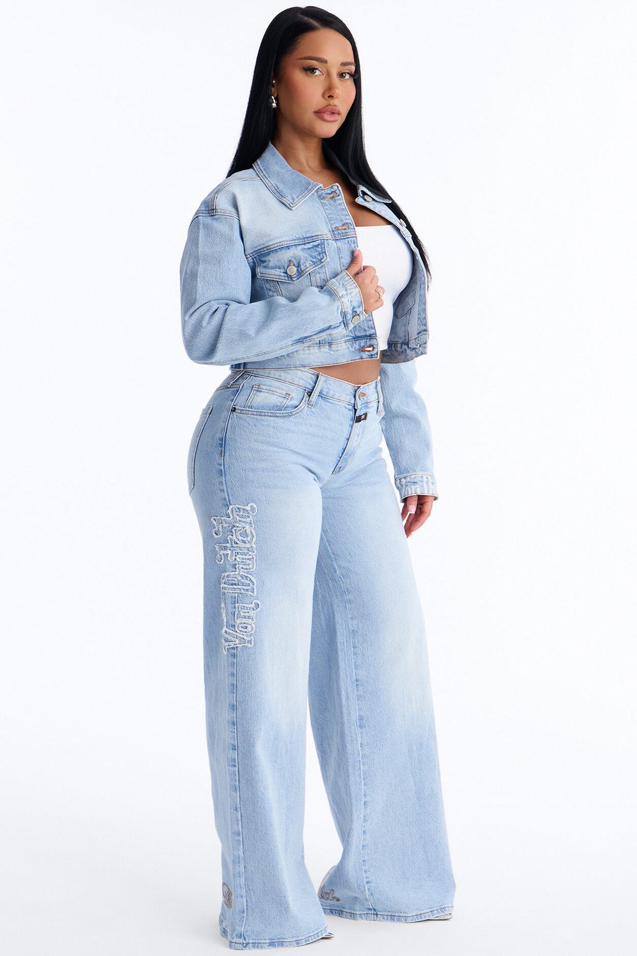 Von Dutch Fray Wide Leg Jeans - Light Wash