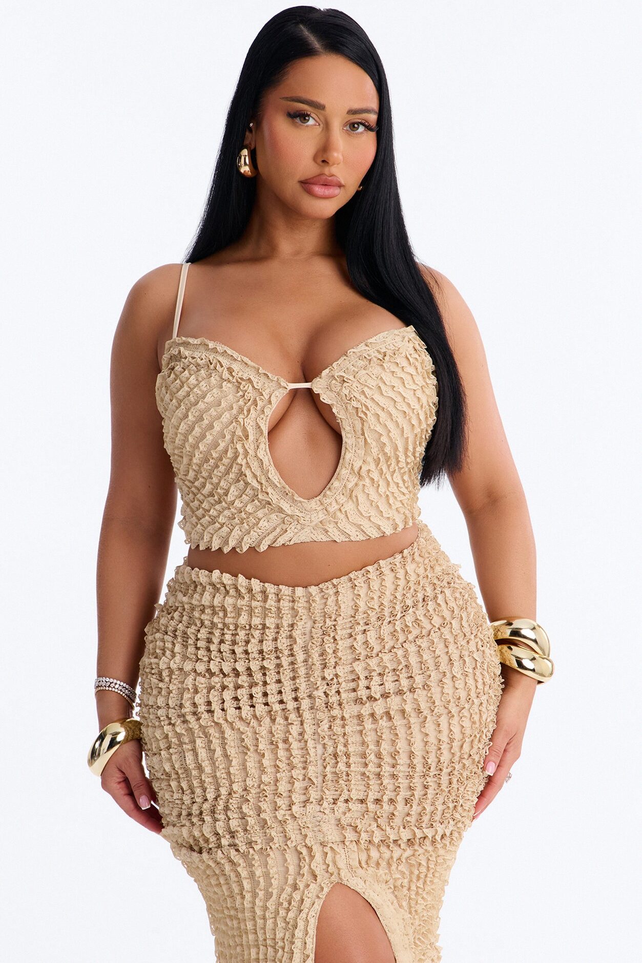 Kelsey Textured Maxi Skirt Set - Beige