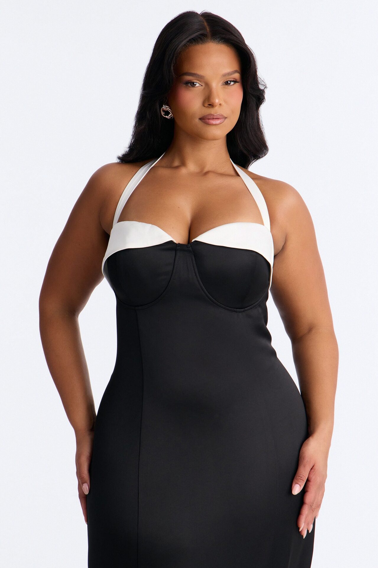 Sweetheart Satin Midi Dress - Black/White