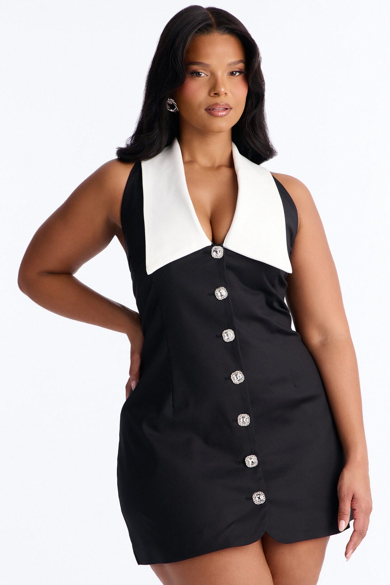 Claire Collar Mini Dress - Black/White
