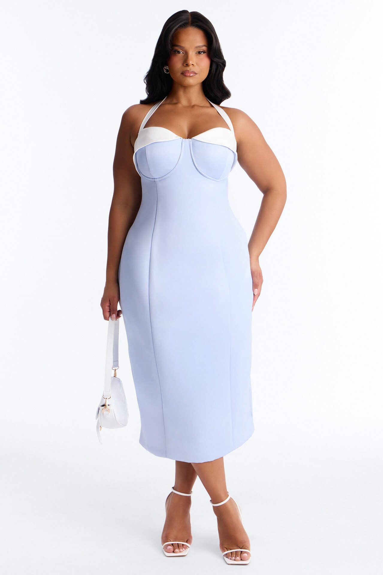Sweetheart Satin Midi Dress - Blue/combo