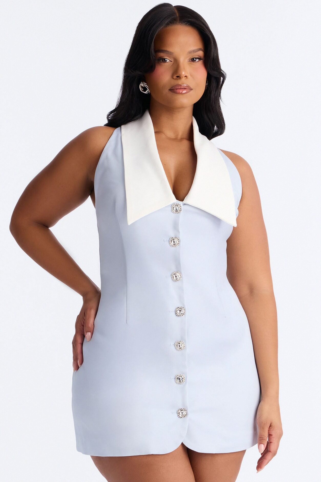 Claire Collar Mini Dress - Light Blue