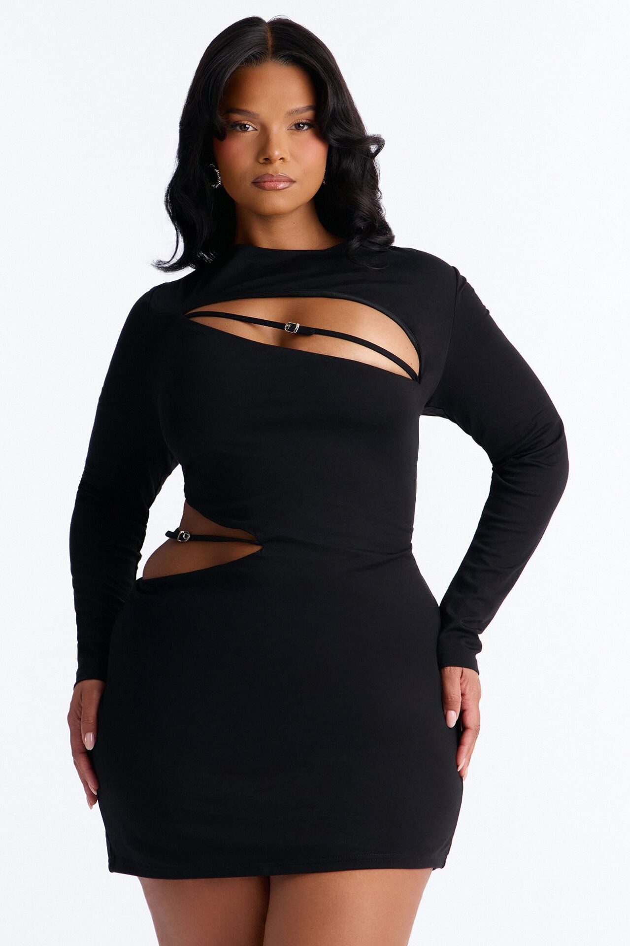 Rebel Ponte Long Sleeve Mini Dress - Black