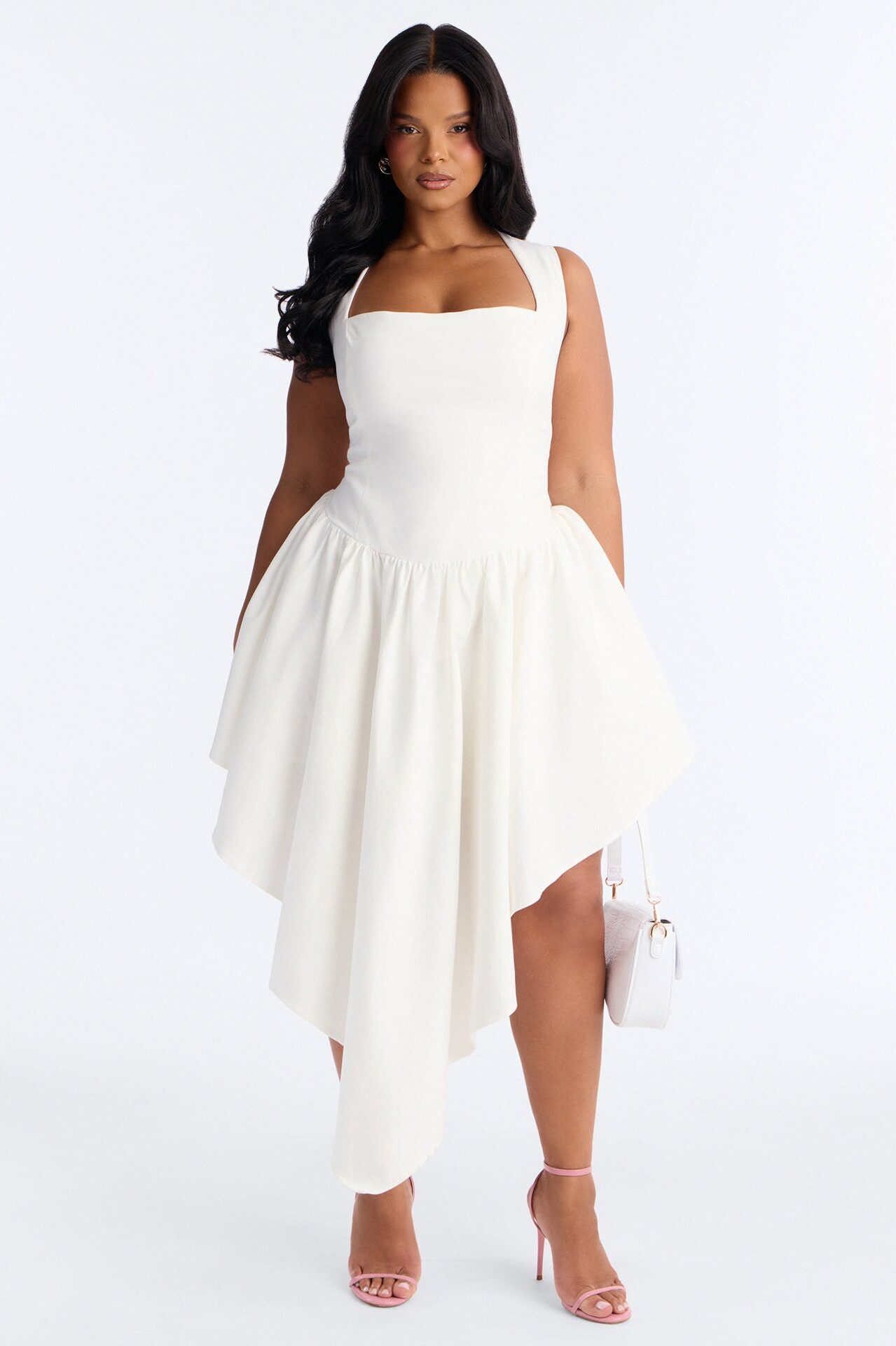 Claire Square Neck Midi Dress - White