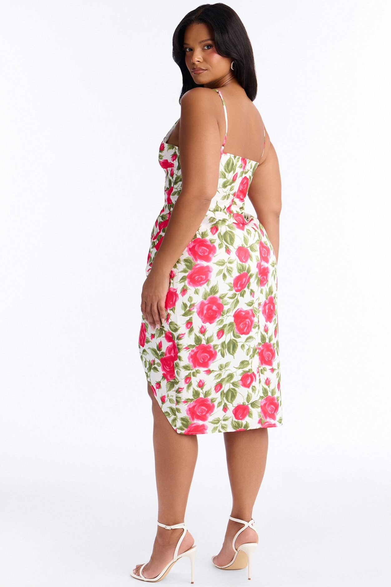 Sweetheart Floral Satin Corset Midi Dress - Pink/combo