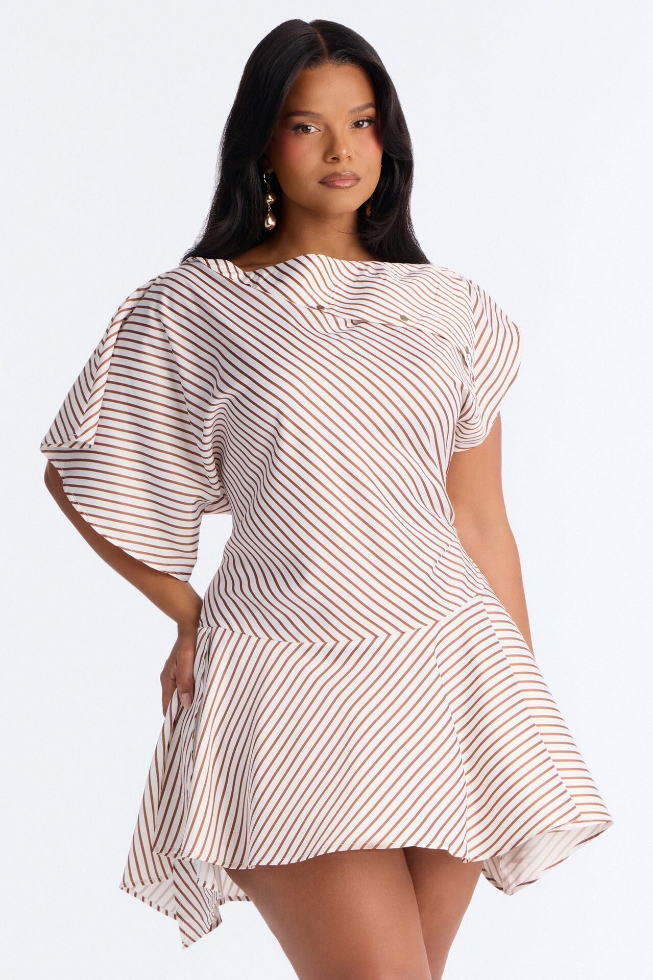 Shelly Striped Satin Mini Dress - Taupe/combo