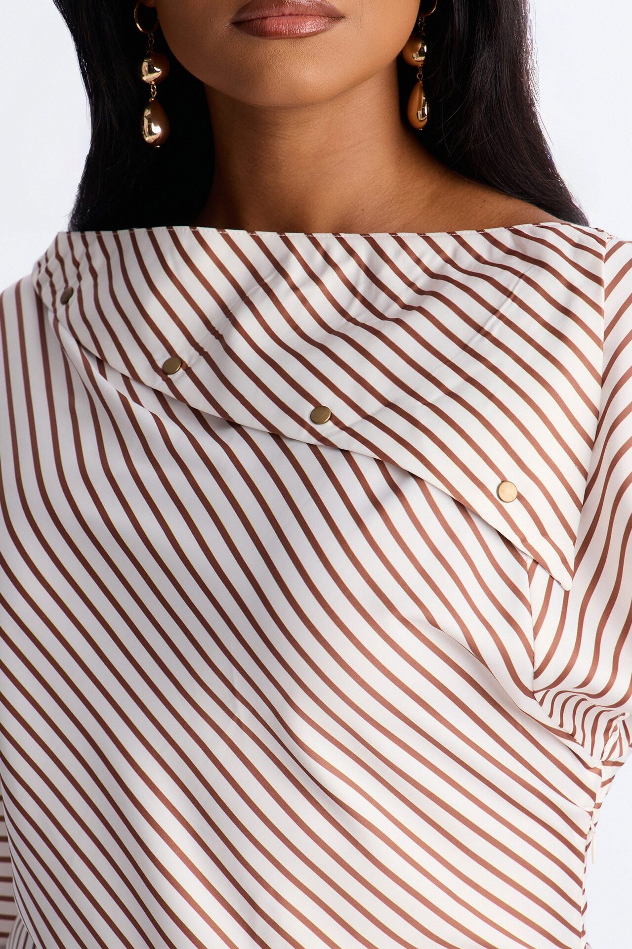 Shelly Striped Satin Mini Dress - Taupe/combo