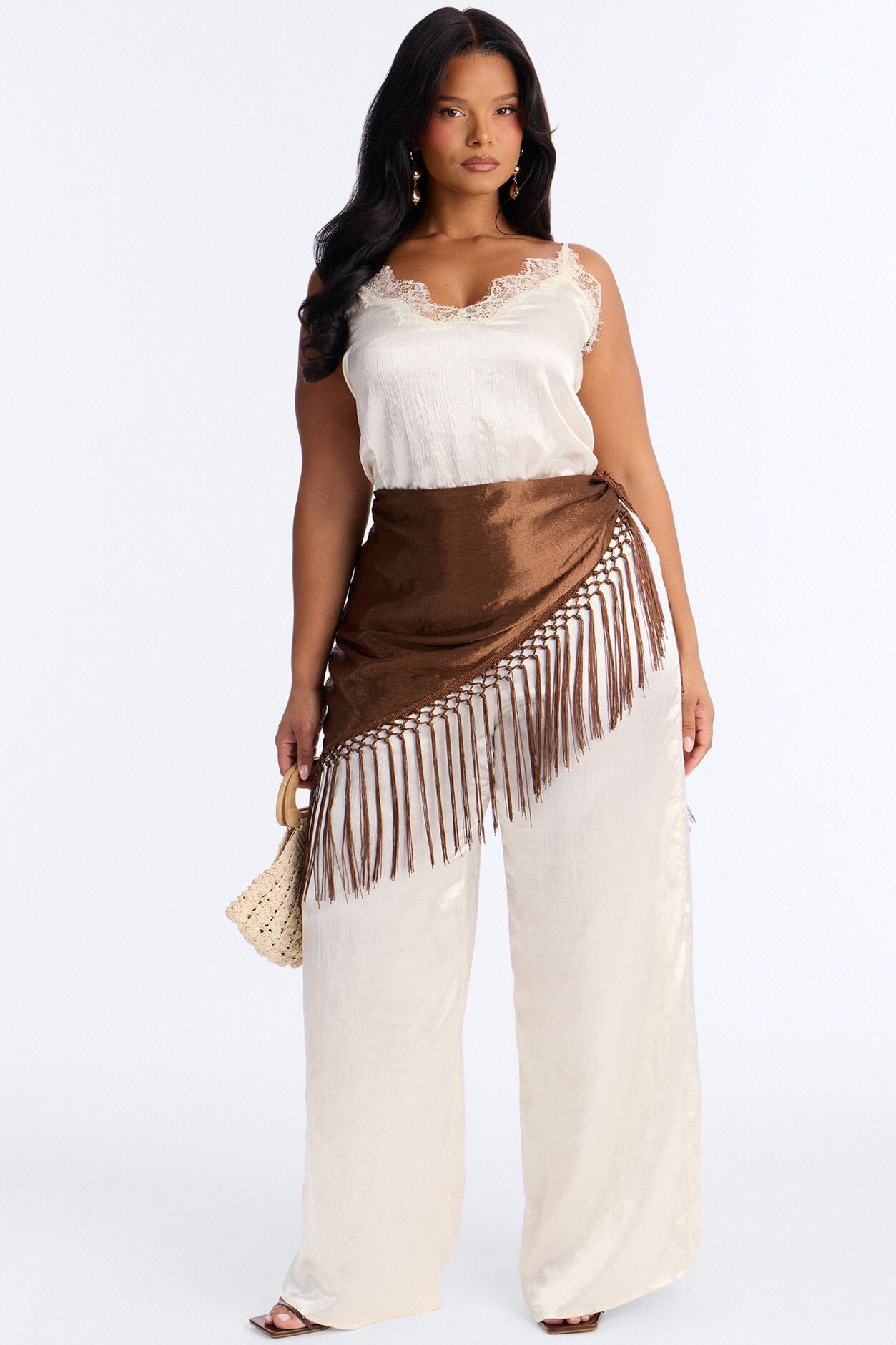 Elsa Satin Waist Scarf Jumpsuit - Ivory