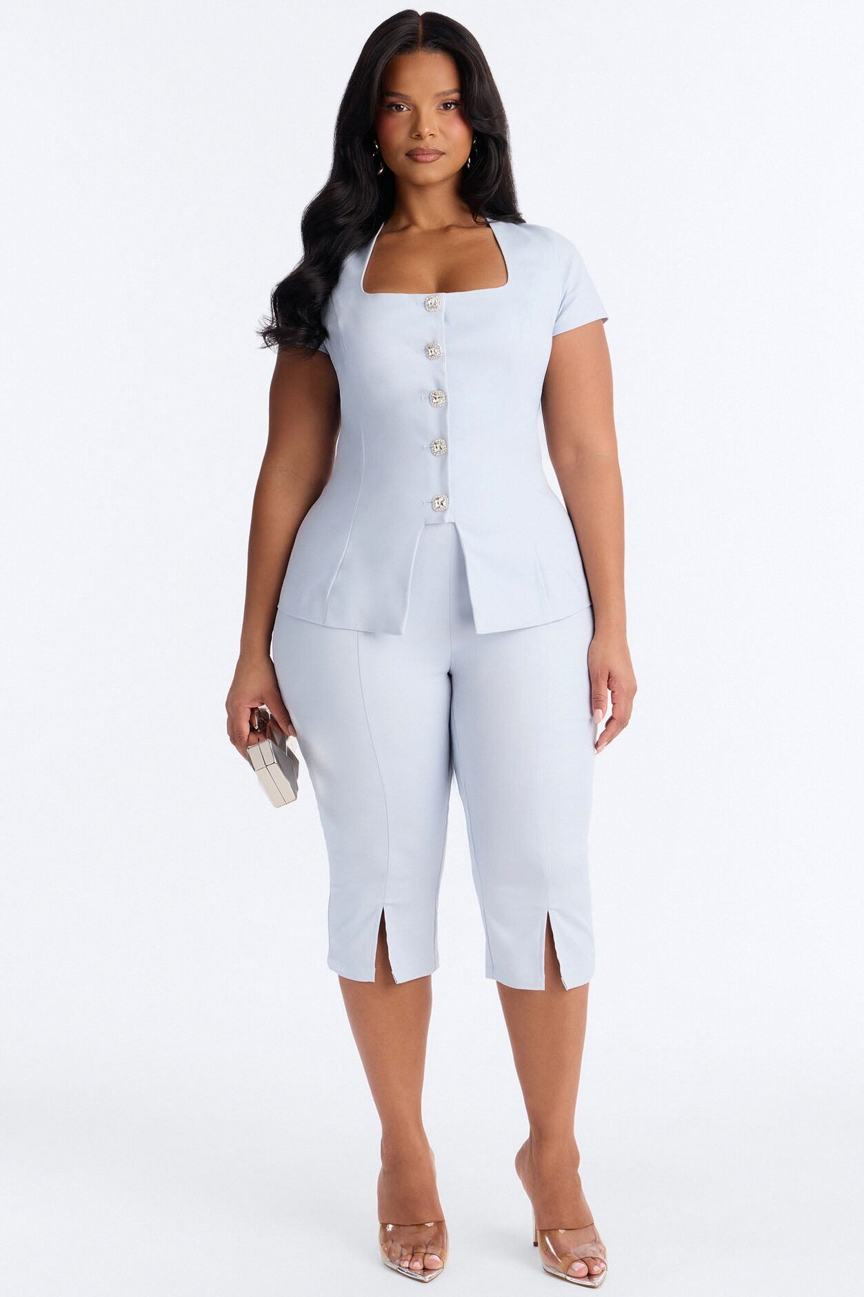 Claire Capri Pant Set - Light Blue