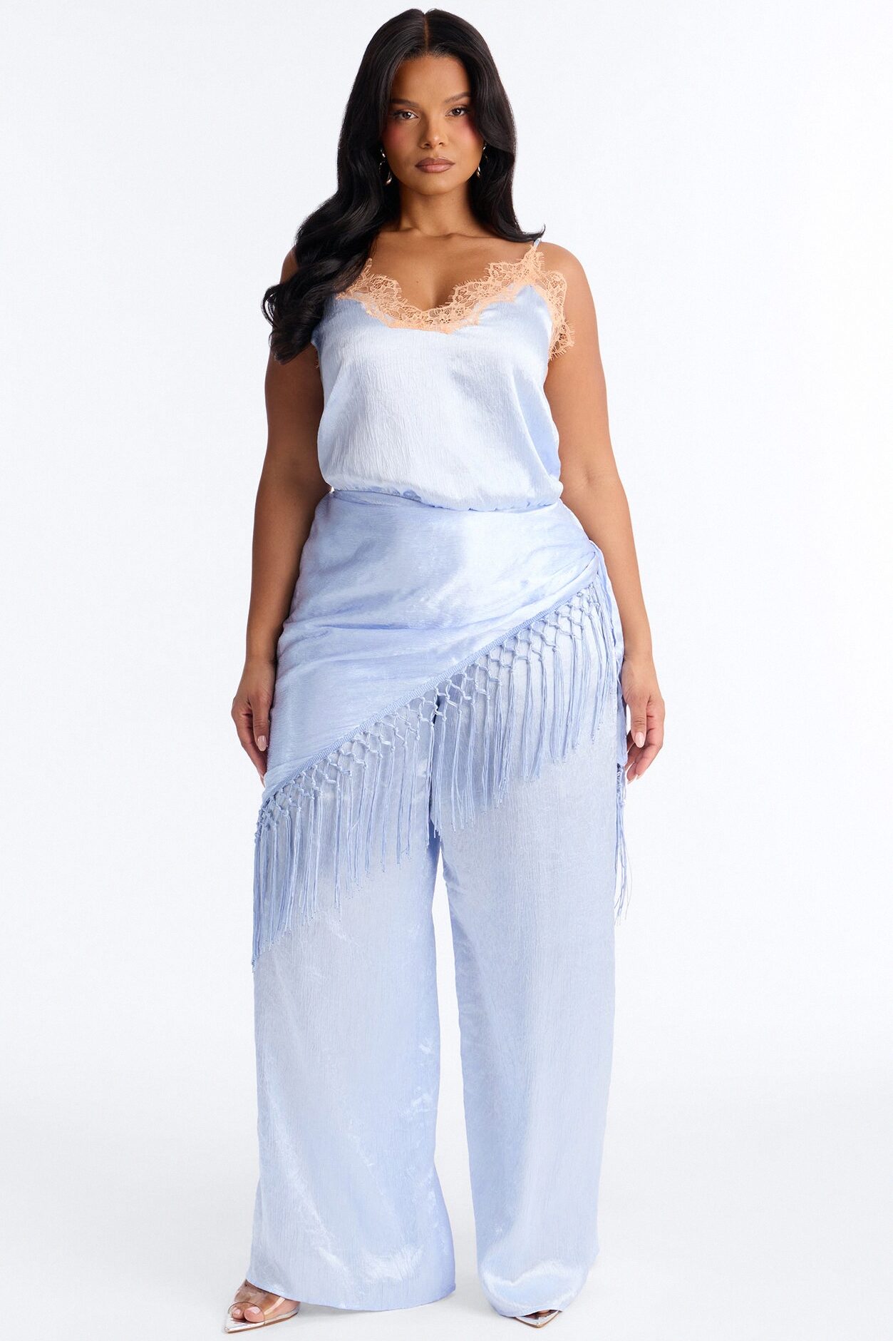 Elsa Satin Waist Scarf Jumpsuit - Blue