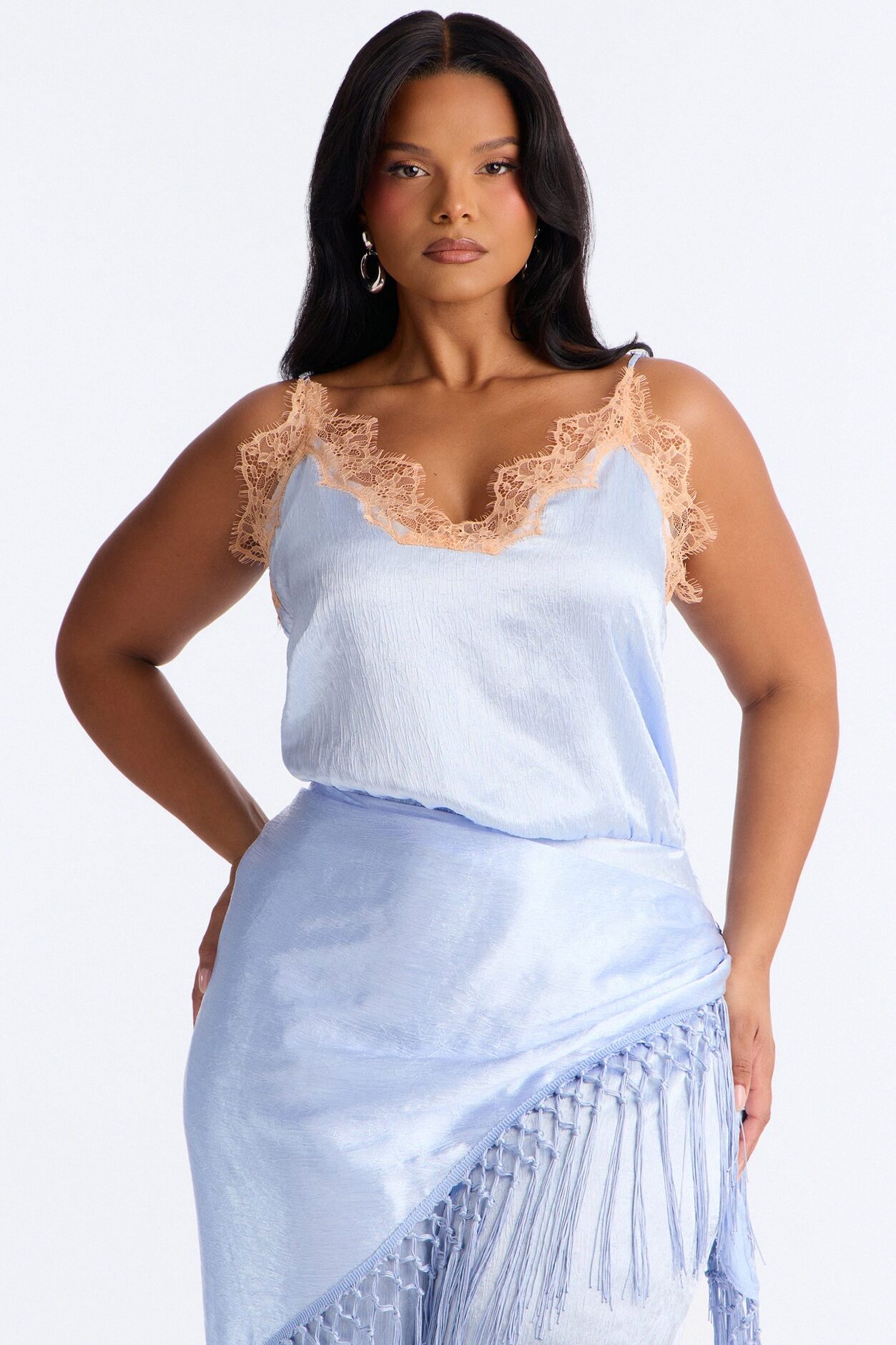 Elsa Satin Waist Scarf Jumpsuit - Blue