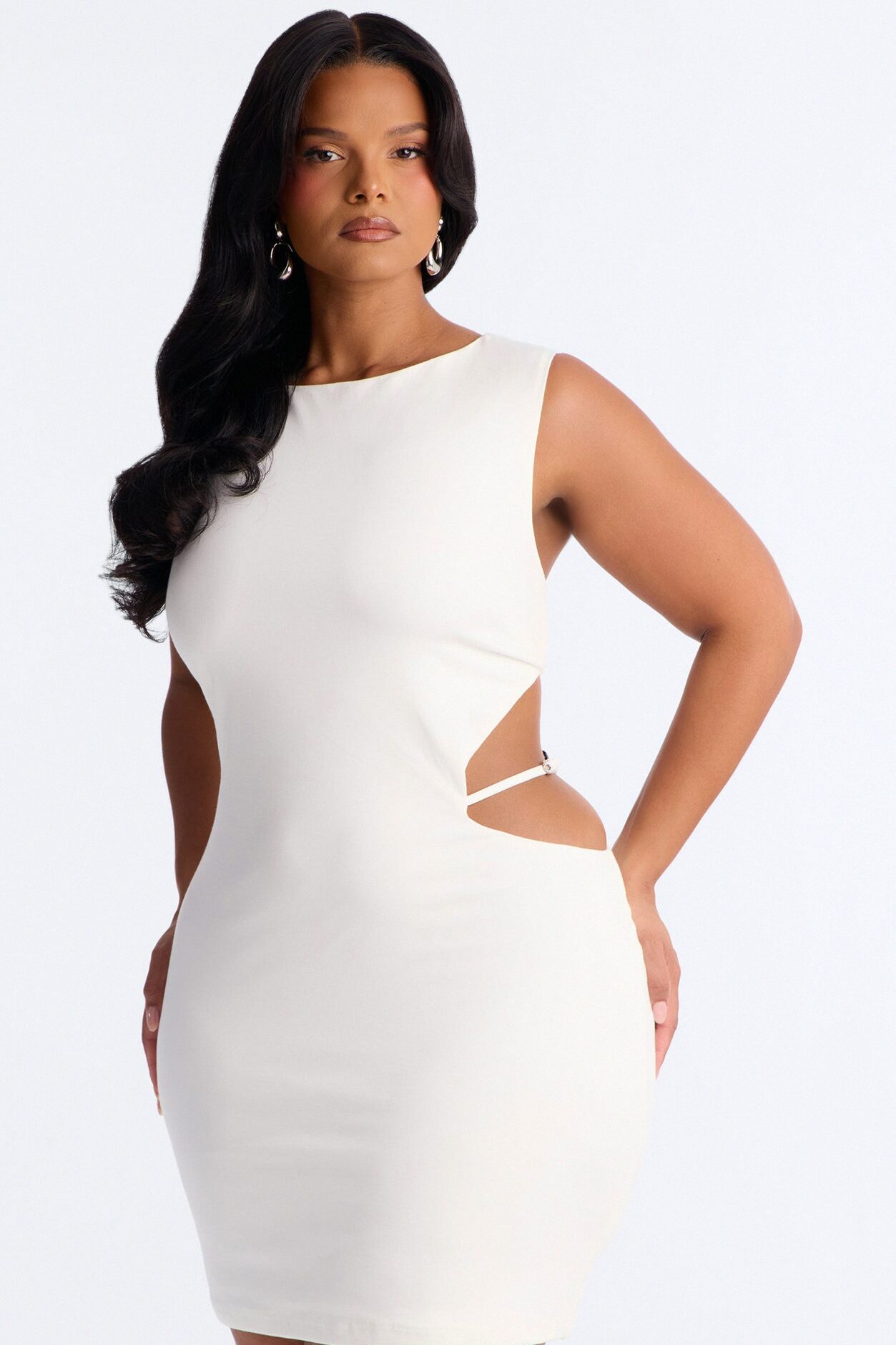 Rebel Ponte High Neck Mini Dress - White