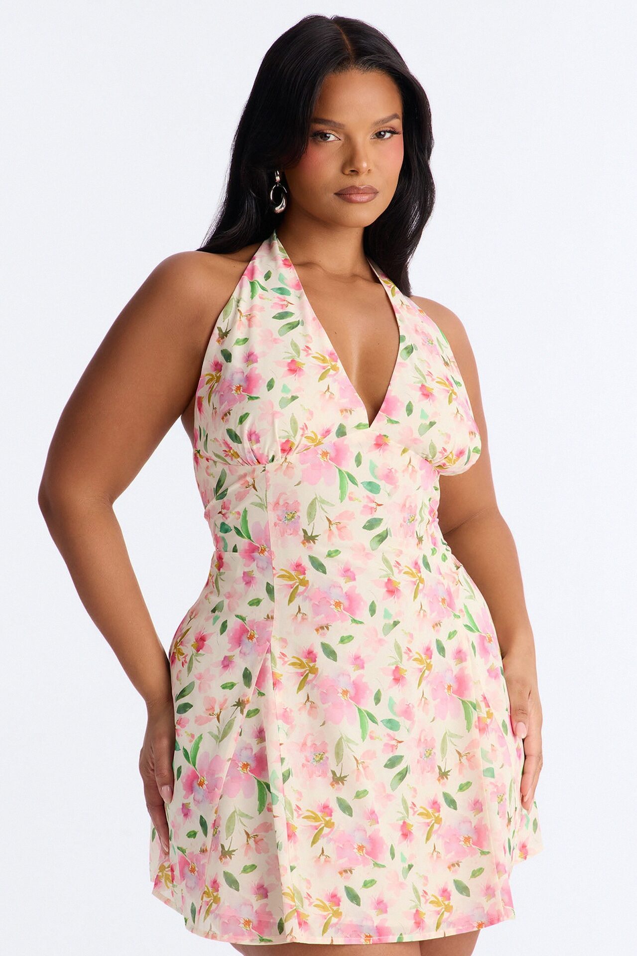 Christie Floral Halter Mini Dress - Pink/combo