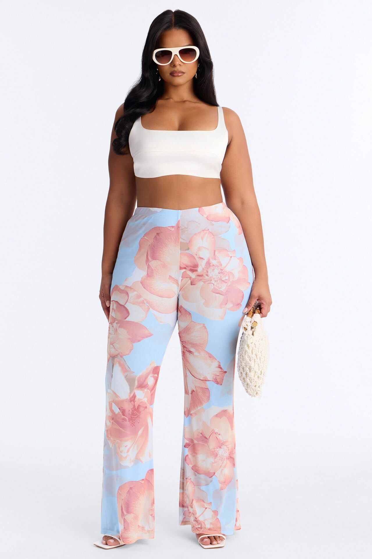 Jordana High Rise Double Lined Mesh Flare Pant - Blue/combo