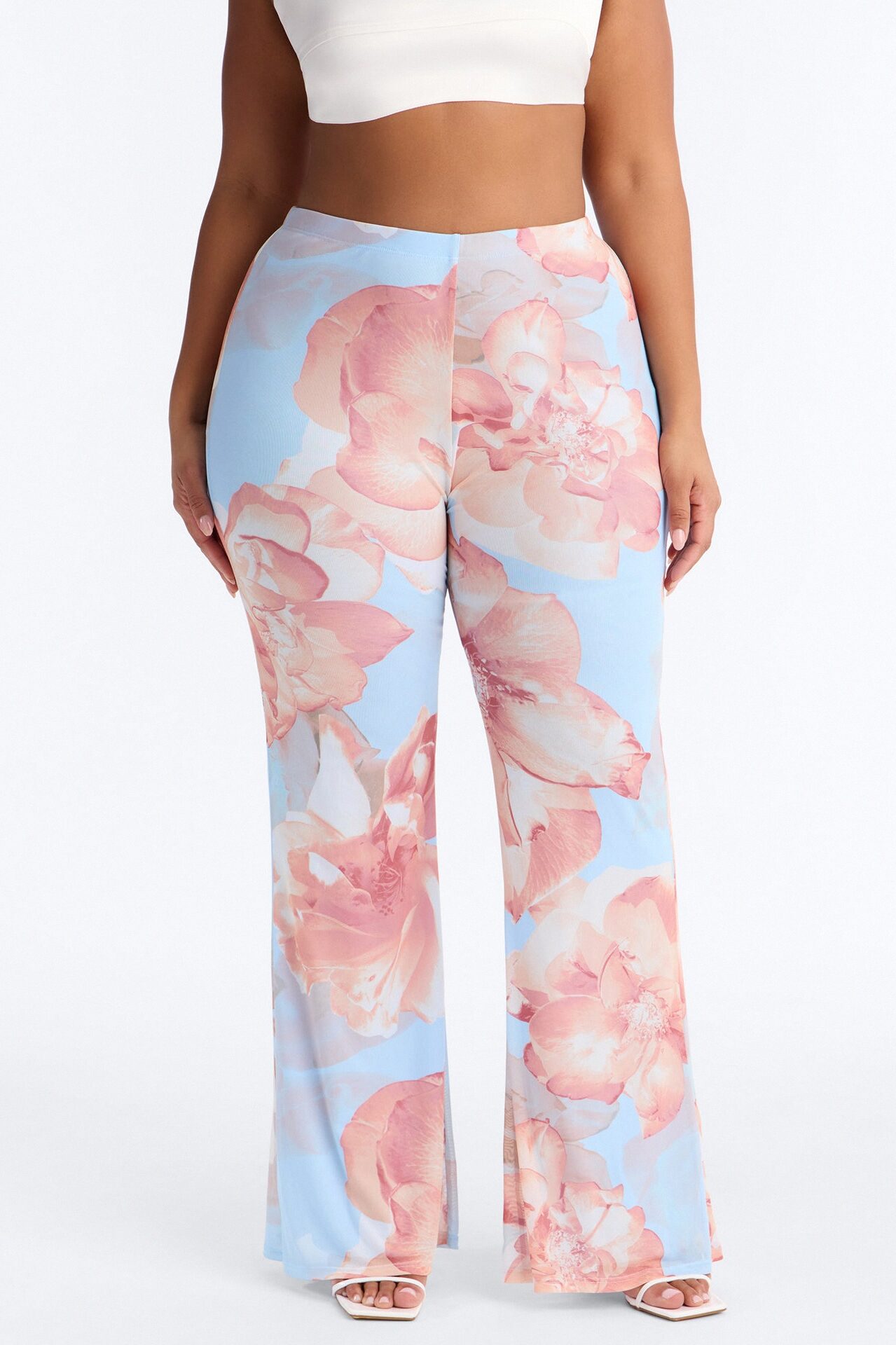 Jordana High Rise Double Lined Mesh Flare Pant - Blue/combo