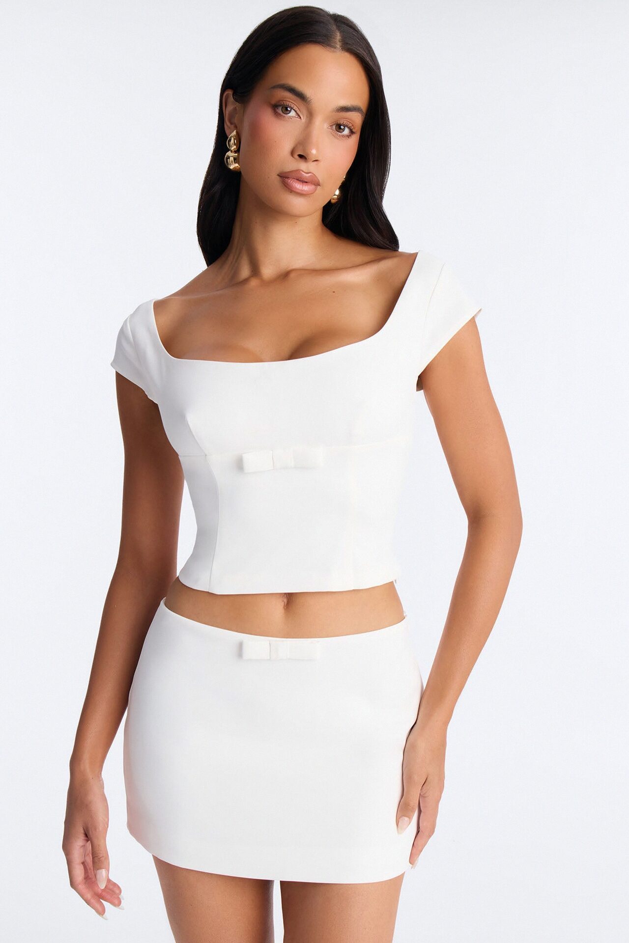 Sweet Girl Crepe Micro Mini Skirt Set - White