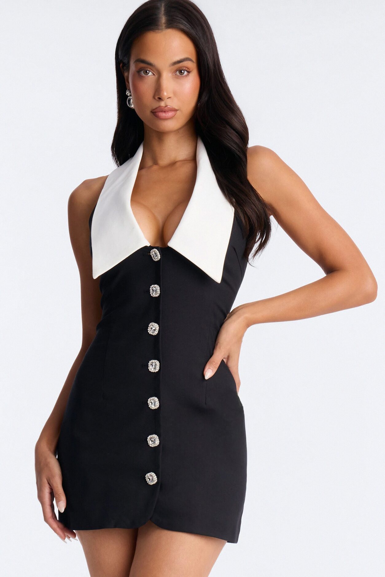 Claire Collar Mini Dress - Black/White