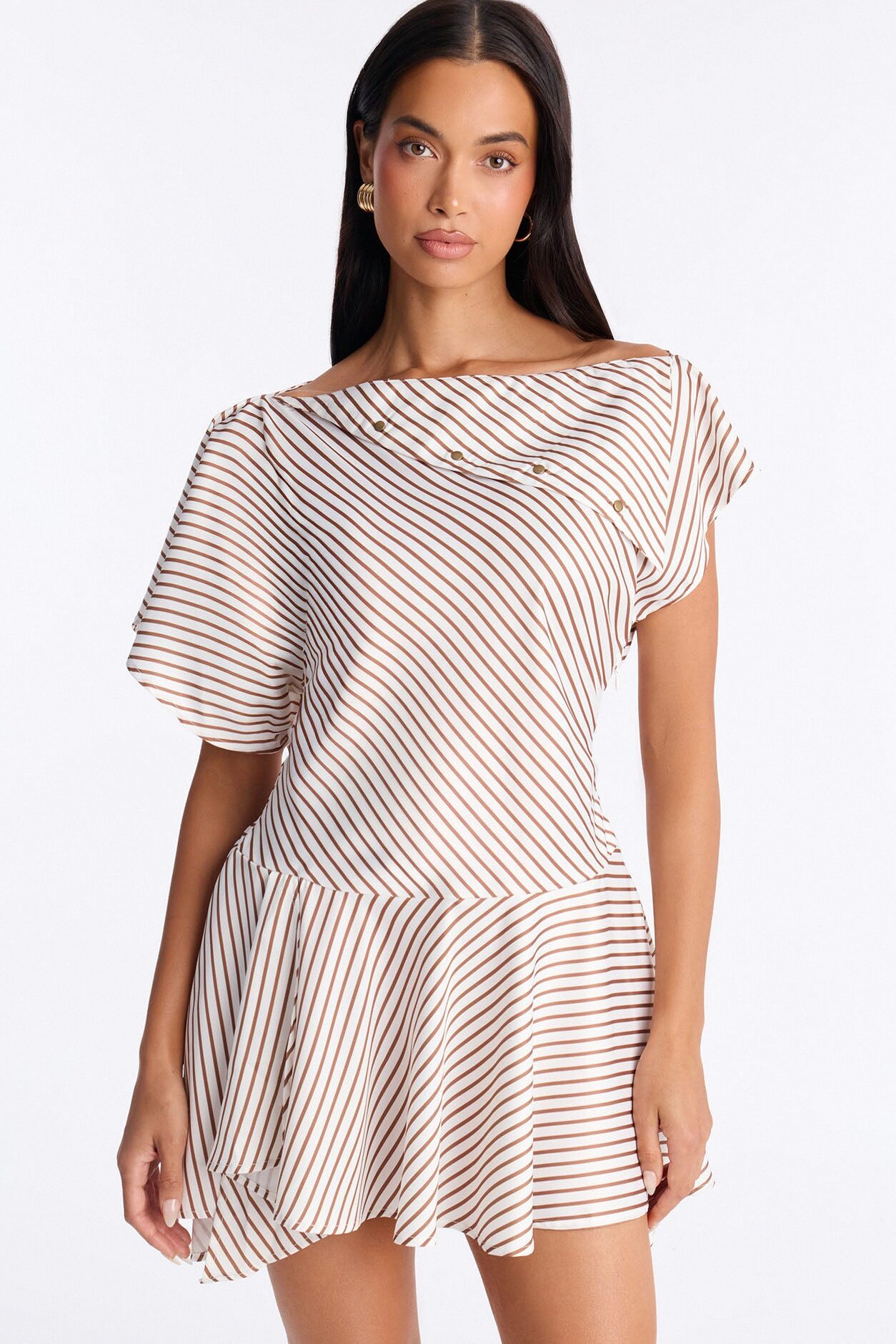 Shelly Striped Satin Mini Dress - Taupe/combo
