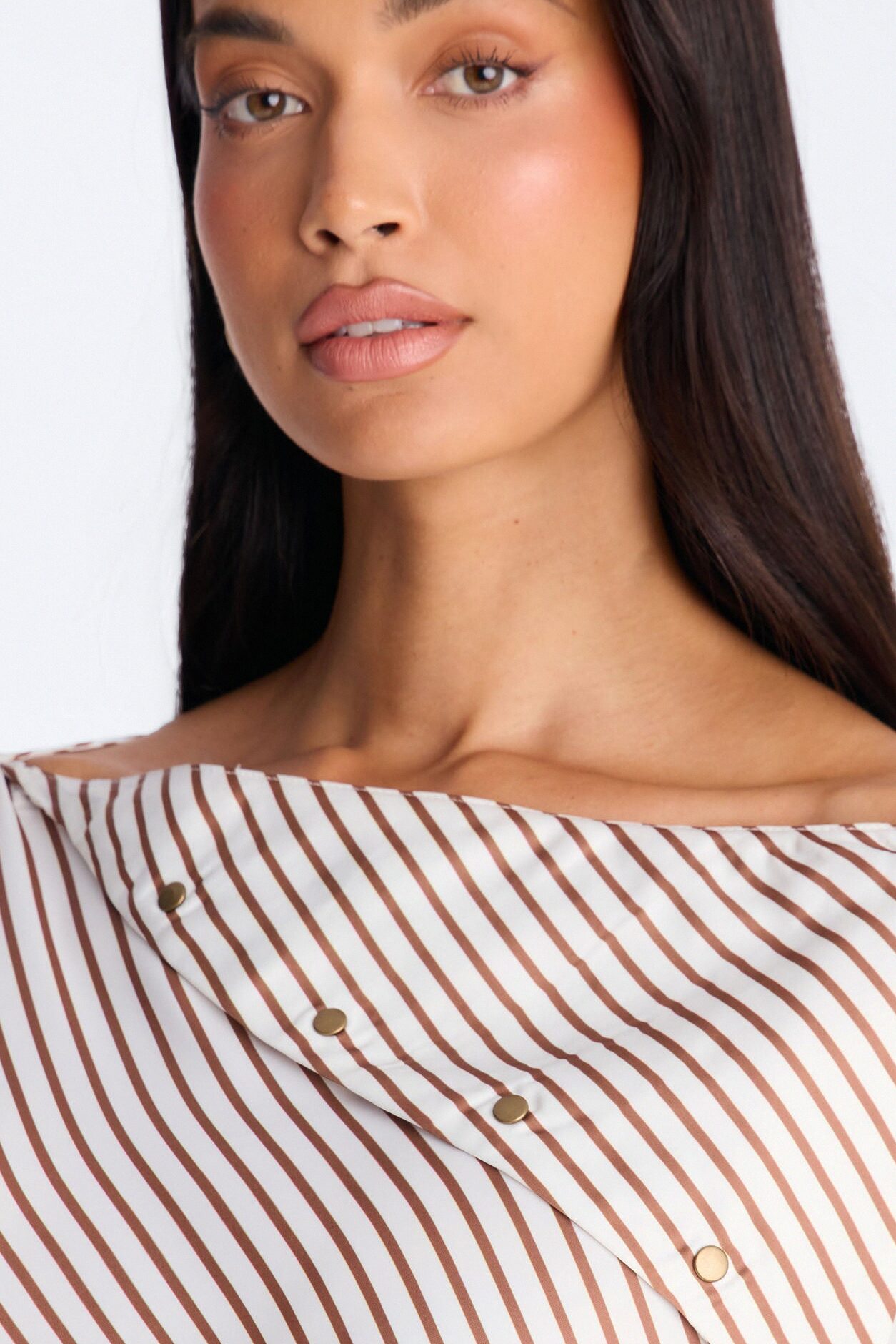 Shelly Striped Satin Mini Dress - Taupe/combo