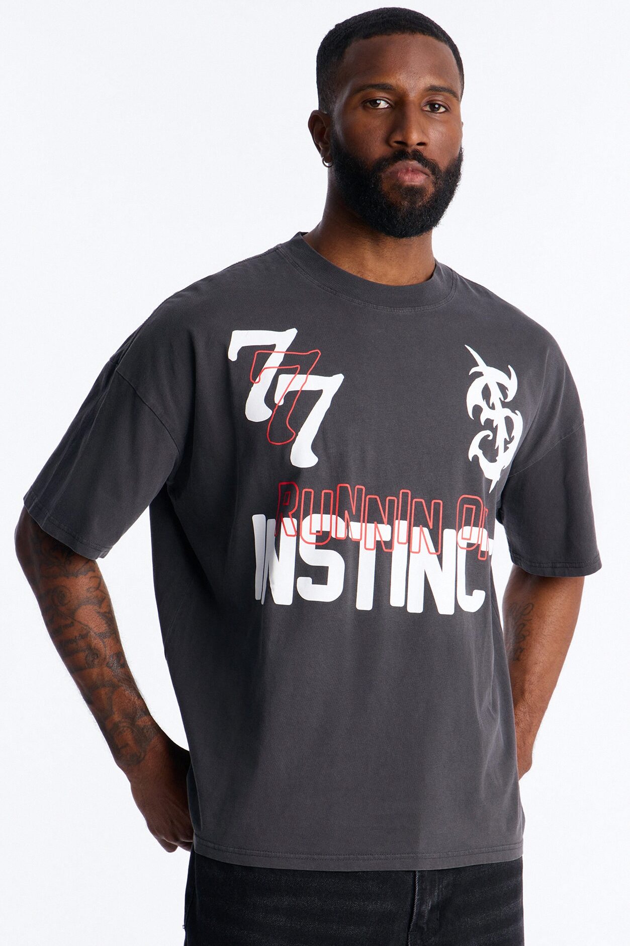 Runnin On Instinct 777 Vintage Boxy Short Sleeve Tee - Black Wash