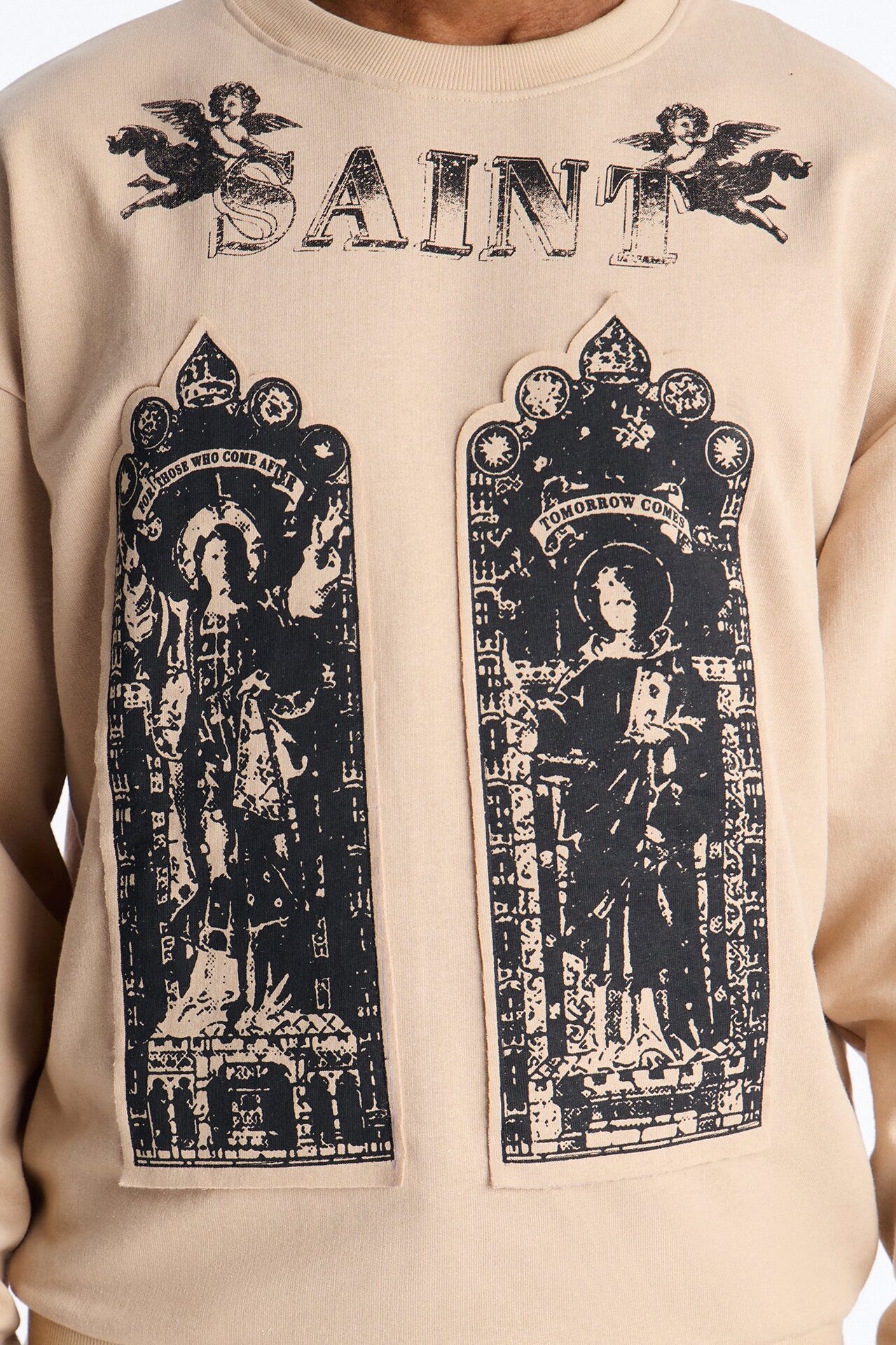 Saint Message Patched Crewneck Sweatshirt - Taupe