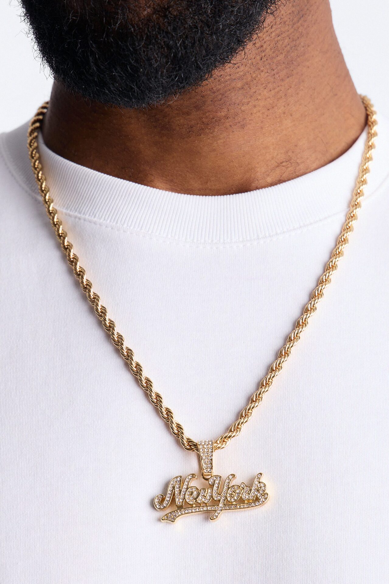 New York Iced Pendant Necklace - Gold