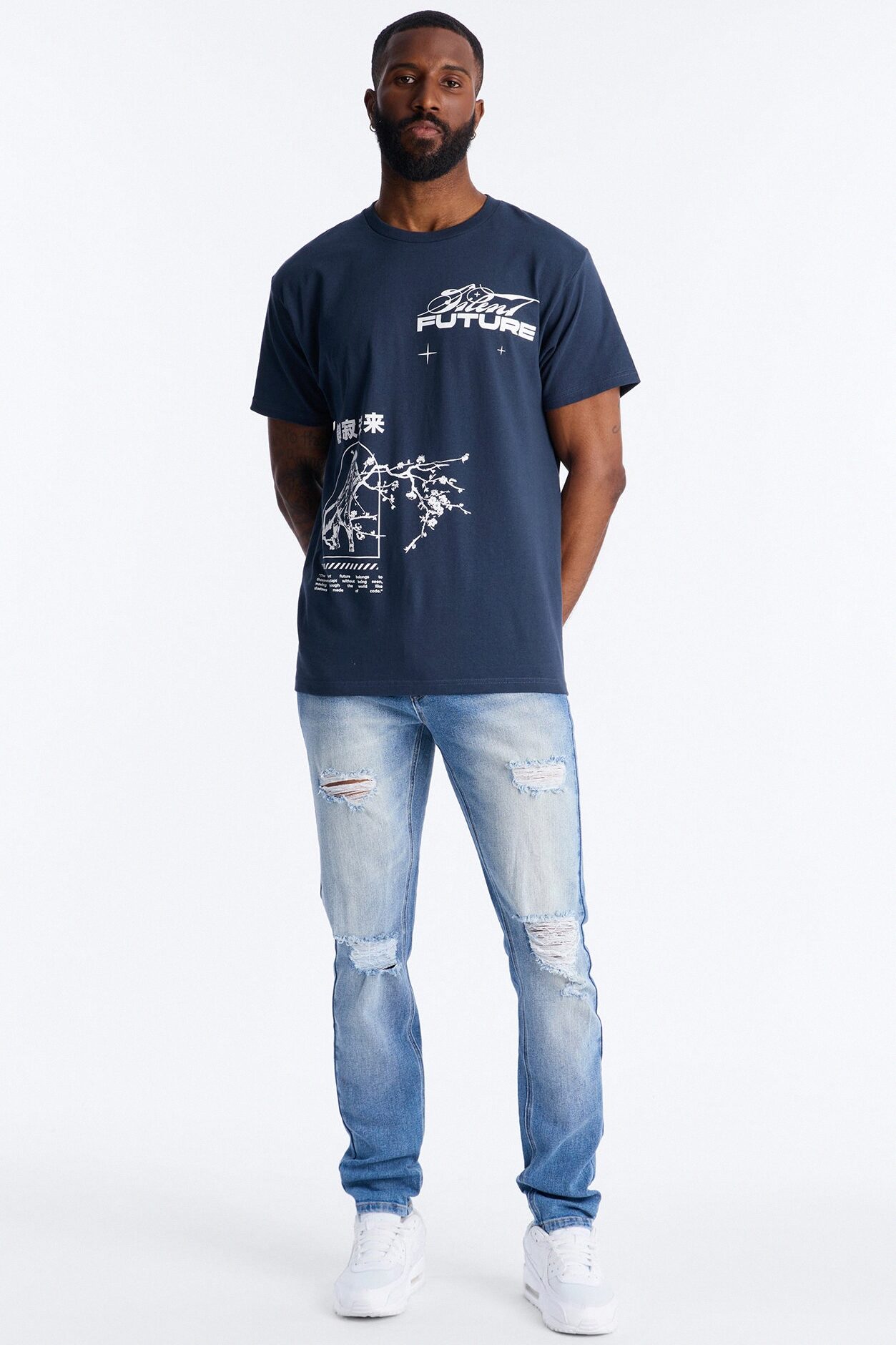 Essential Destroyed Skinny Stretch Jean - Medium Blue Wash