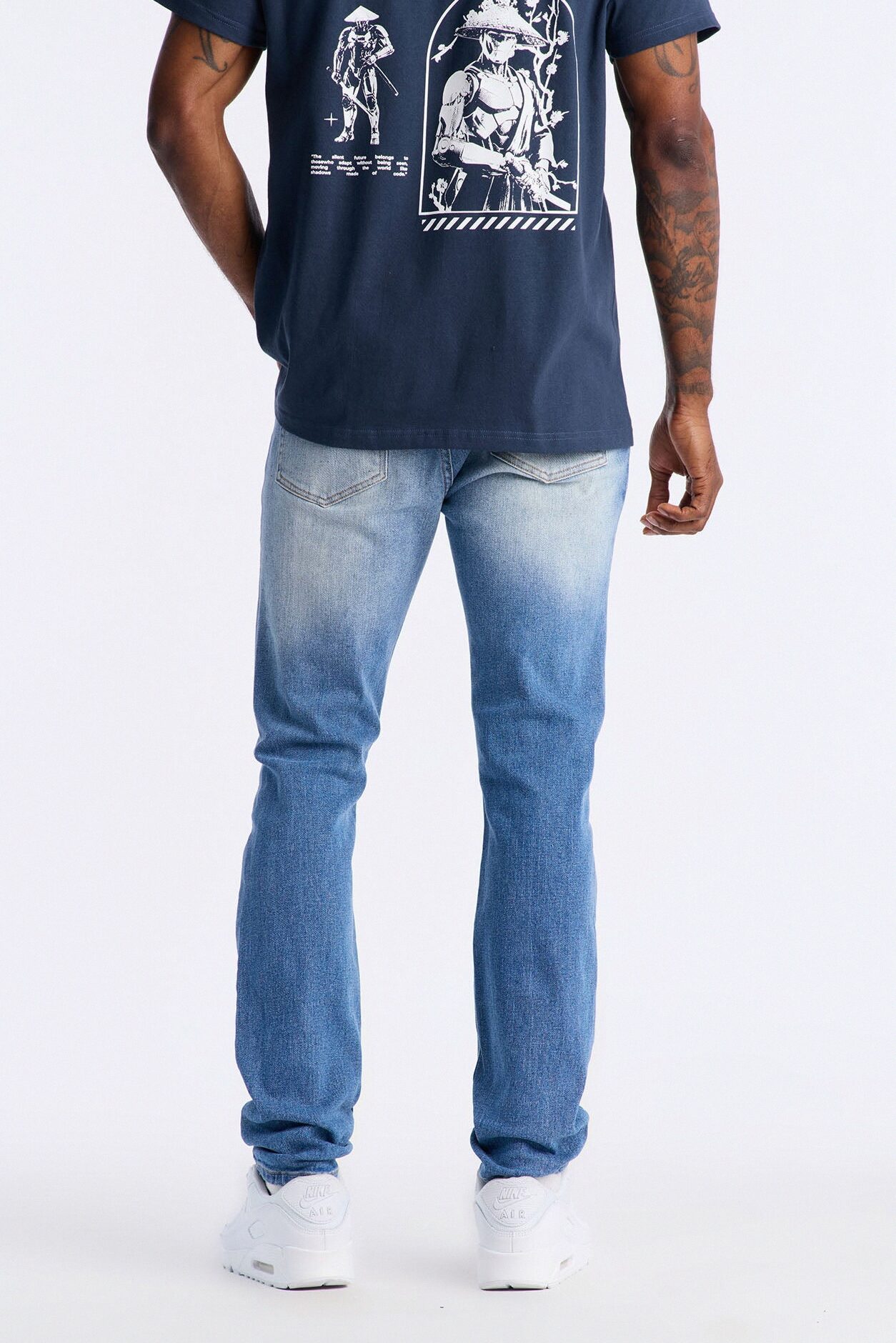 Essential Destroyed Skinny Stretch Jean - Medium Blue Wash